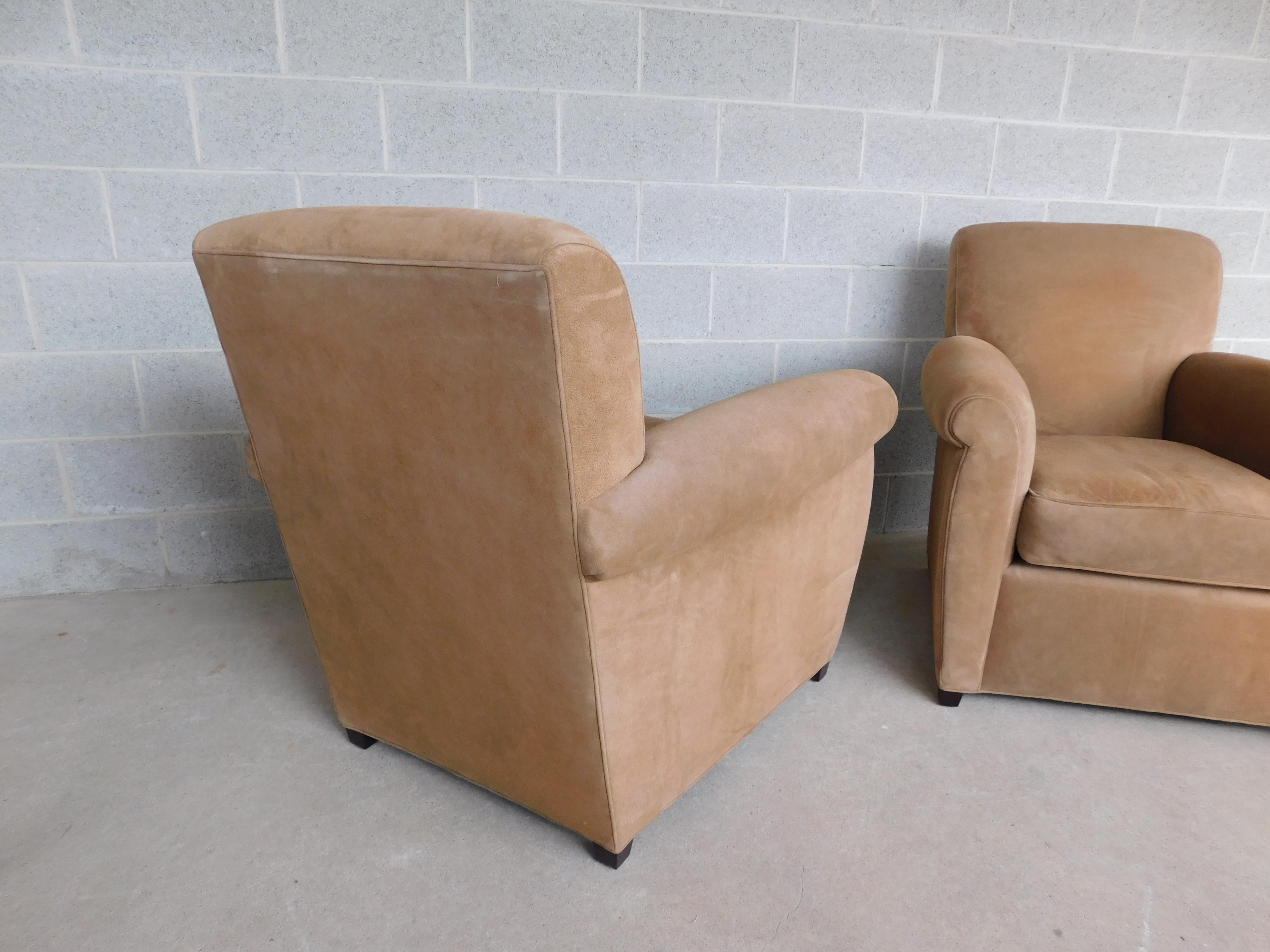 Baker Furniture Suede Club Chars by Coach Co. - a Pair For Sale 3