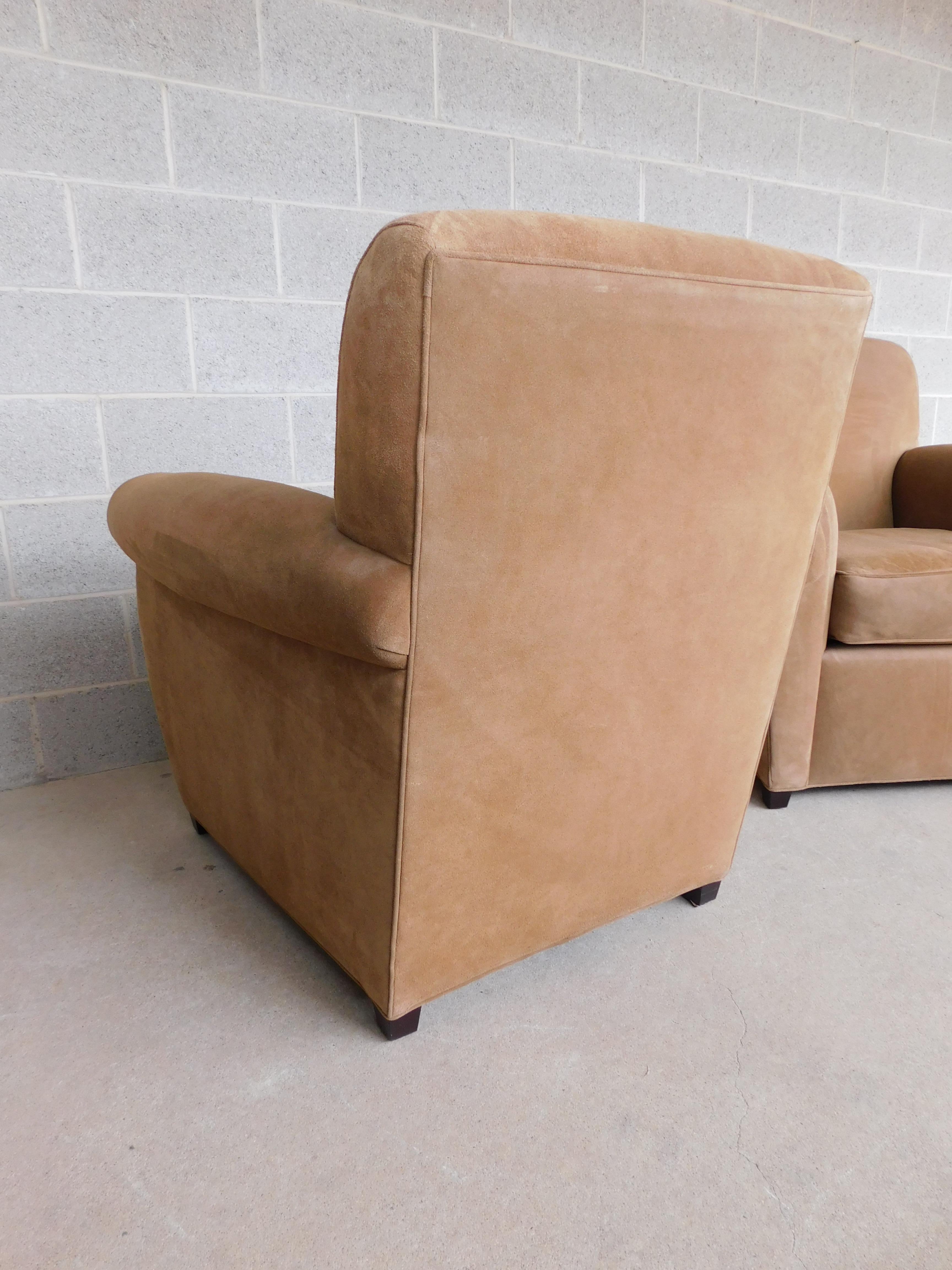 Baker Furniture Suede Club Chars by Coach Co. - a Pair For Sale 4