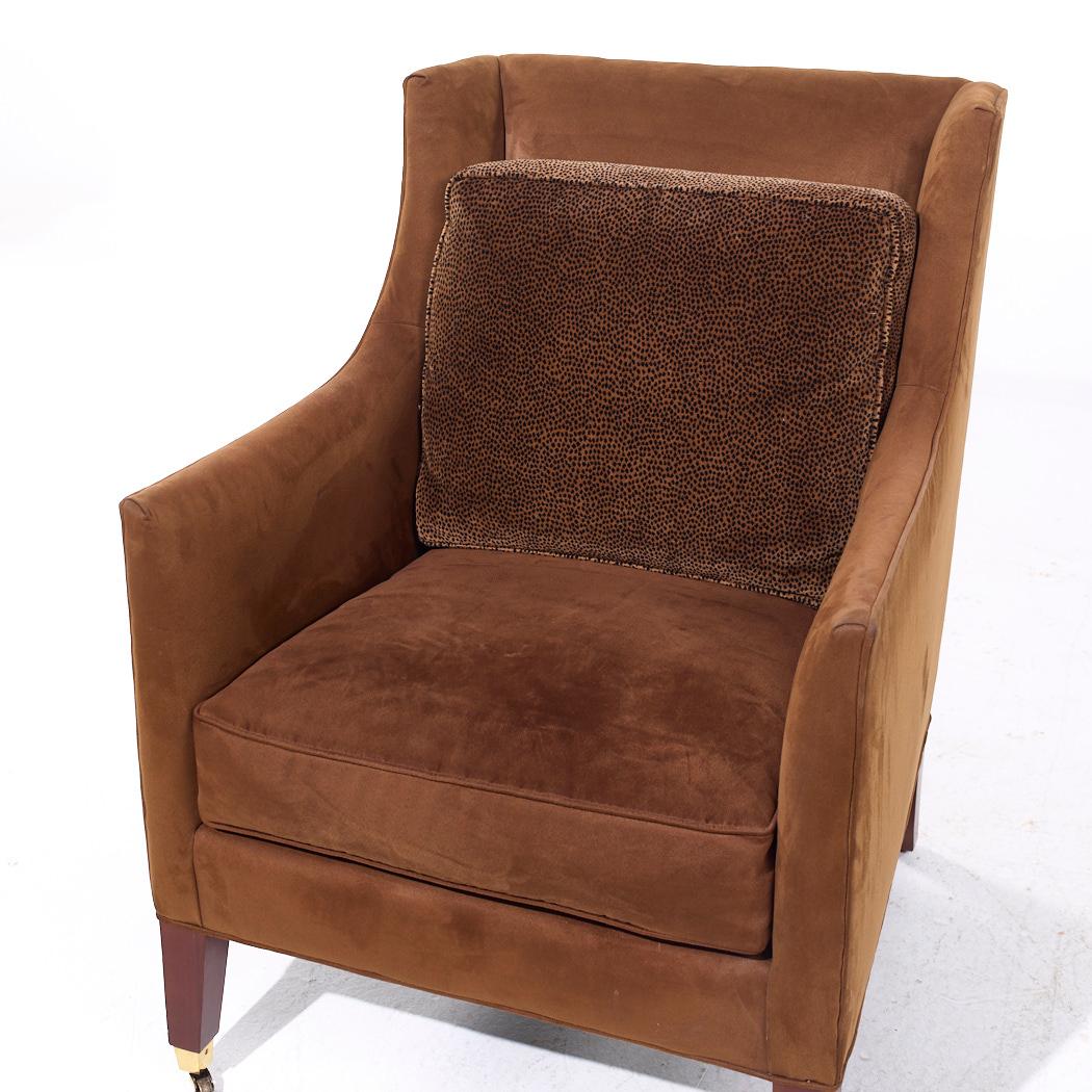 Baker Furniture Suede Wingback Lounge Chairs - Pair For Sale 6