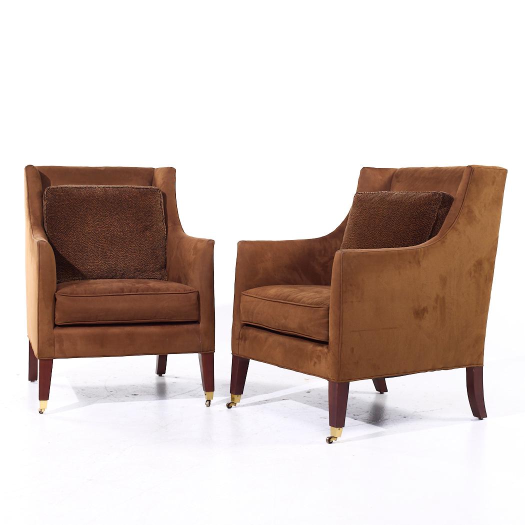 Modern Baker Furniture Suede Wingback Lounge Chairs - Pair For Sale