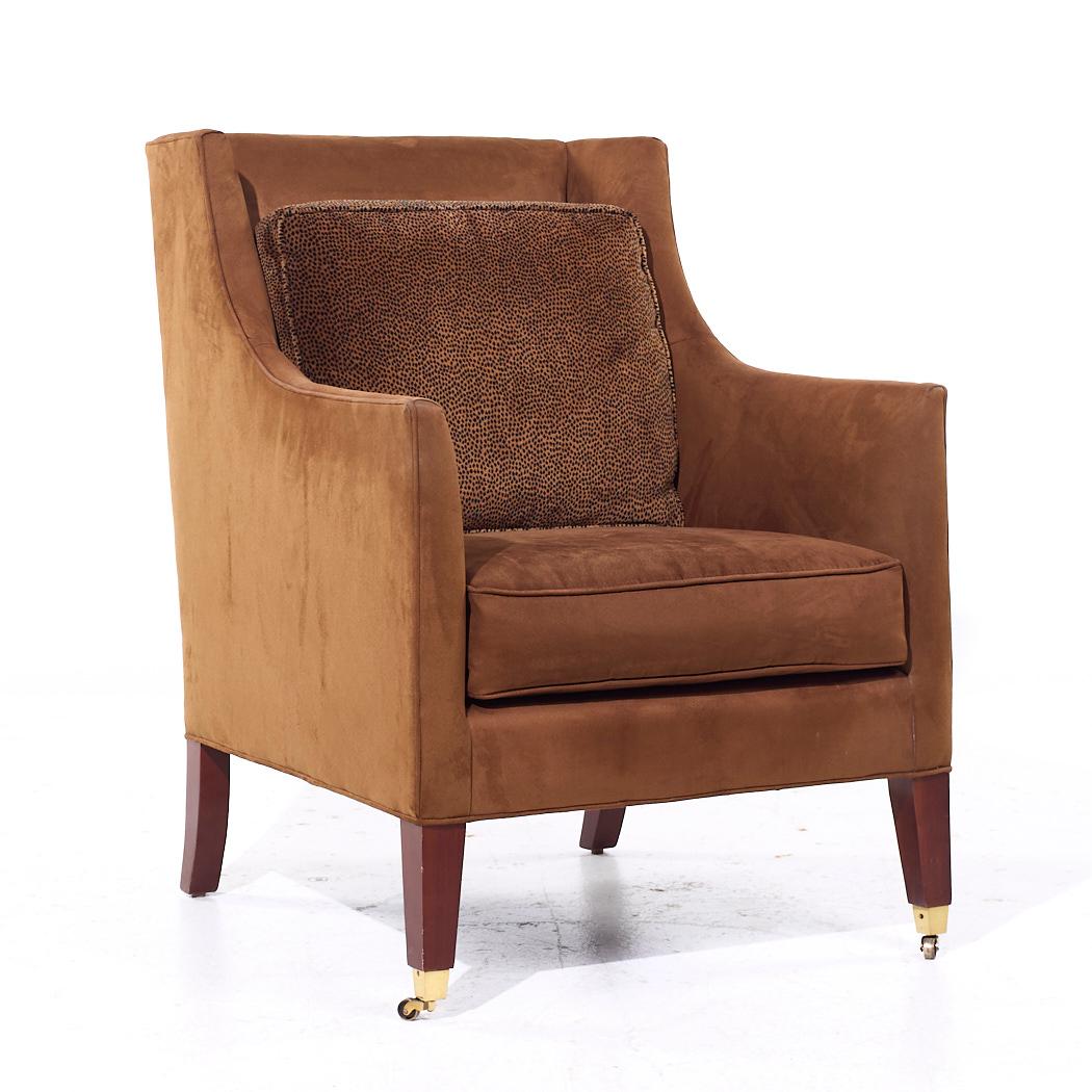 American Baker Furniture Suede Wingback Lounge Chairs - Pair For Sale