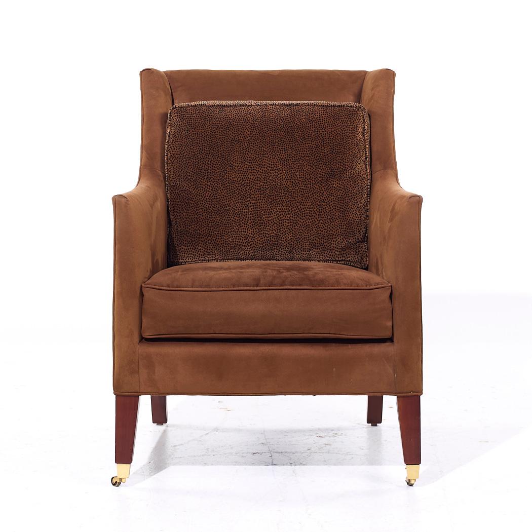 Baker Furniture Suede Wingback Lounge Chairs - Pair In Good Condition For Sale In Countryside, IL