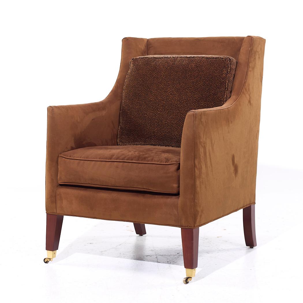 Contemporary Baker Furniture Suede Wingback Lounge Chairs - Pair For Sale