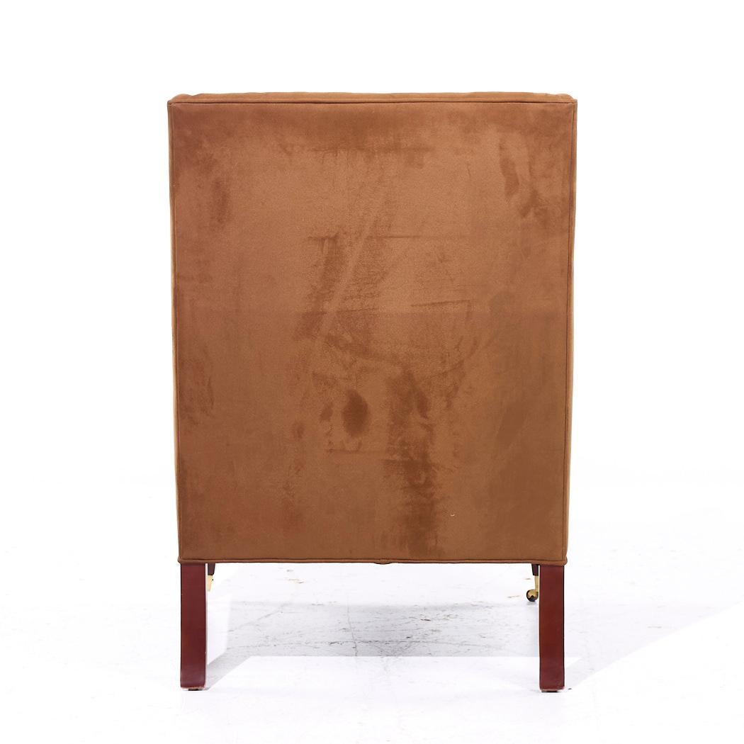 Baker Furniture Suede Wingback Lounge Chairs - Pair For Sale 2