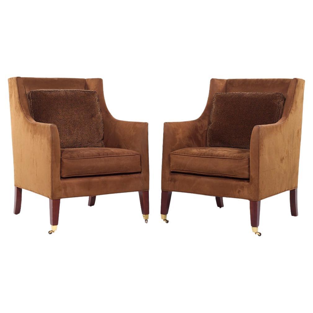 Baker Furniture - Sedie da salotto Wingback in pelle scamosciata - Coppia