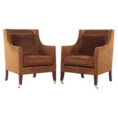 Baker Furniture - Sedie da salotto Wingback in pelle scamosciata - Coppia