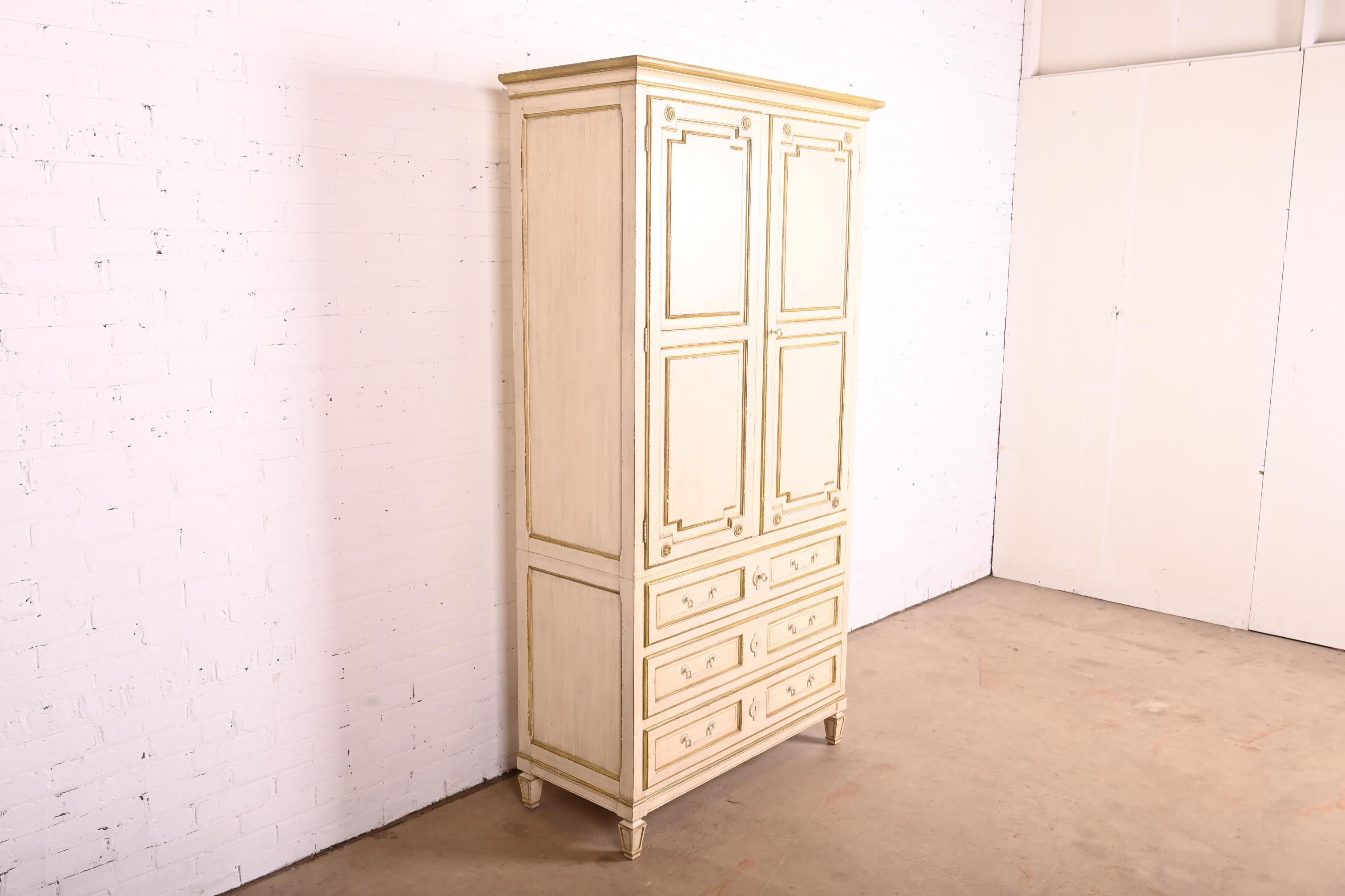 American Baker Furniture Swedish Gustavian Cream Painted Armoire Dresser