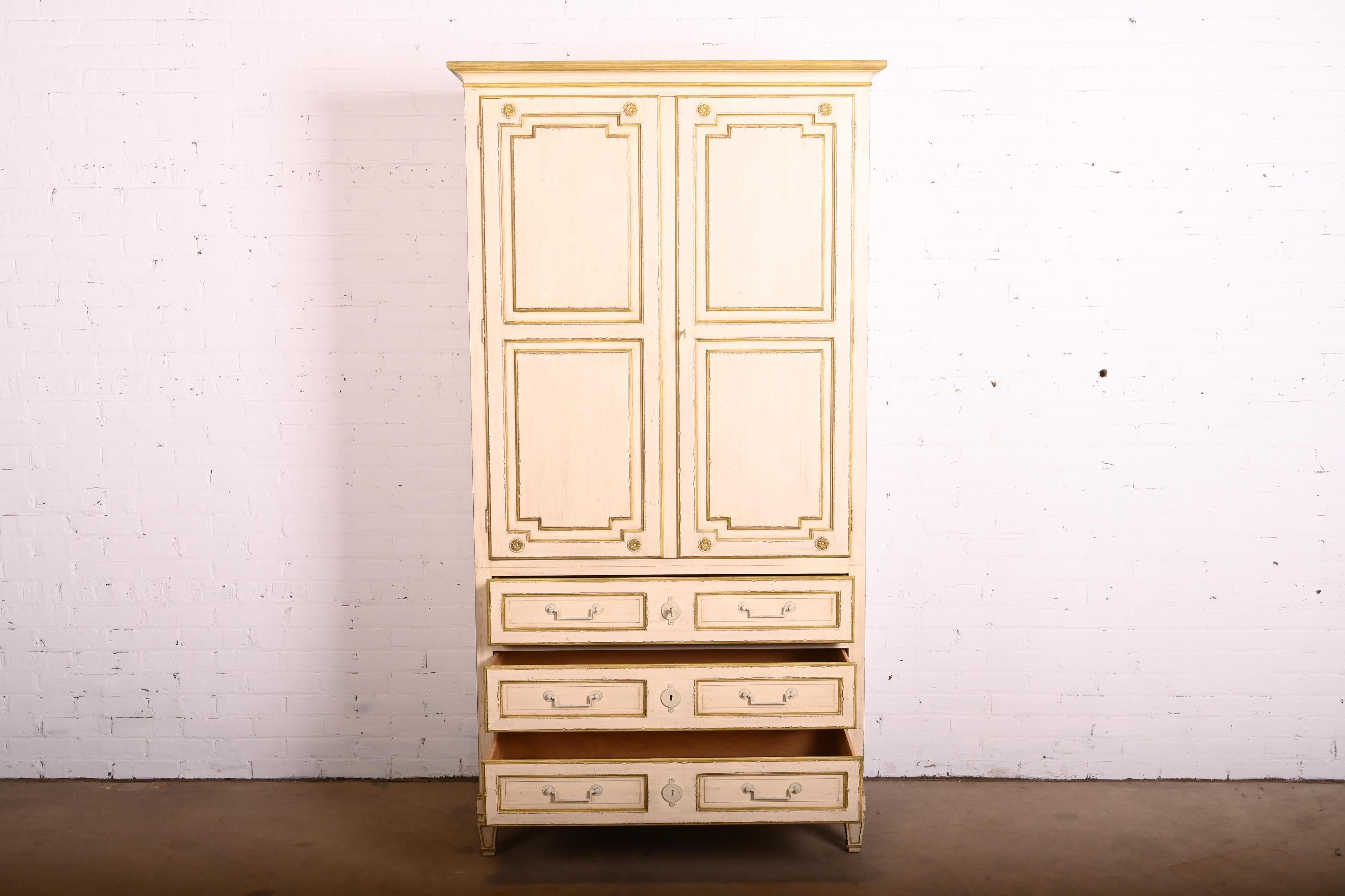 Mid-20th Century Baker Furniture Swedish Gustavian Cream Painted Armoire Dresser