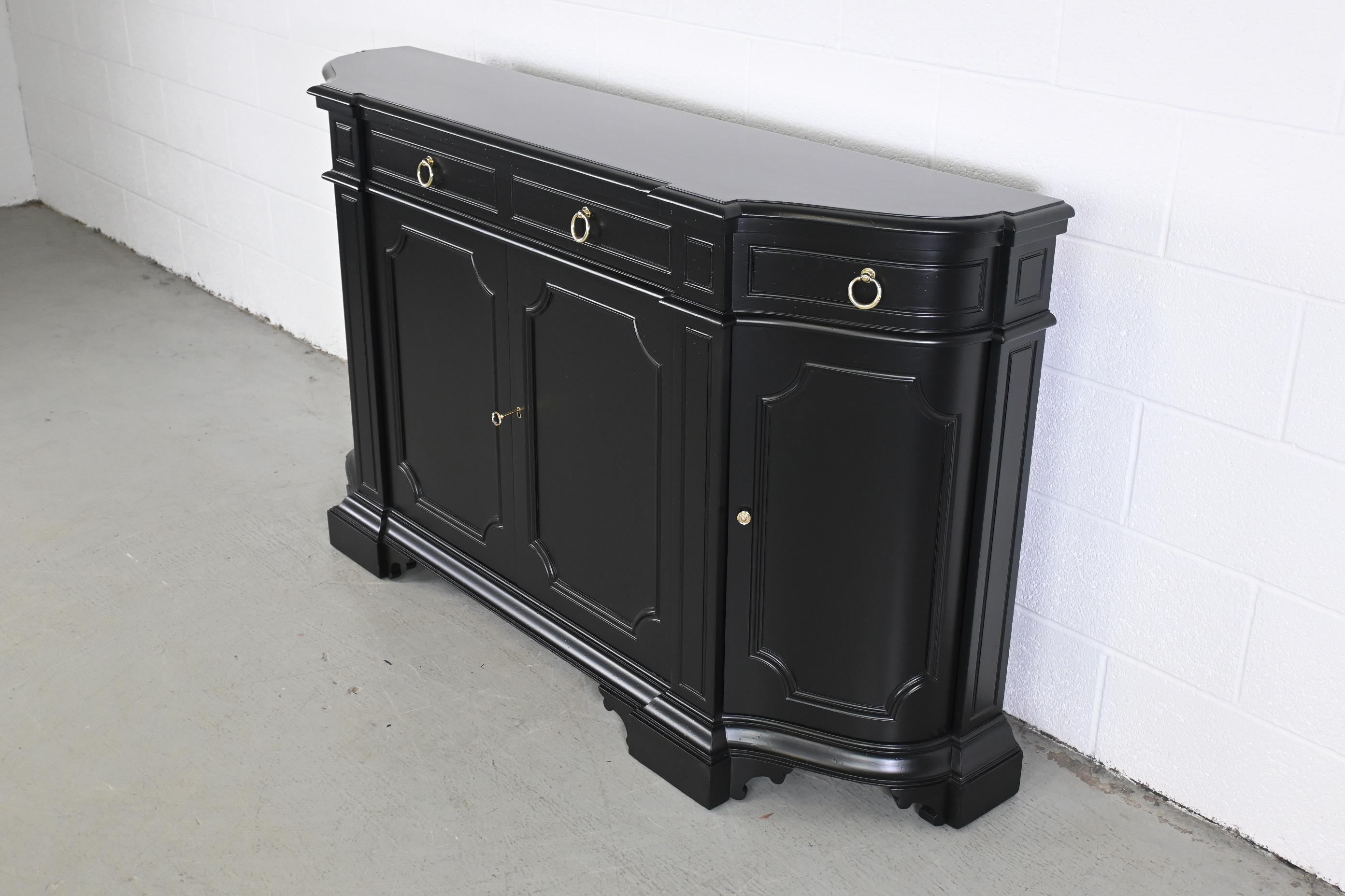 French Provincial Baker Furniture Traditional Black Lacquered Cherry Sideboard Credenza For Sale