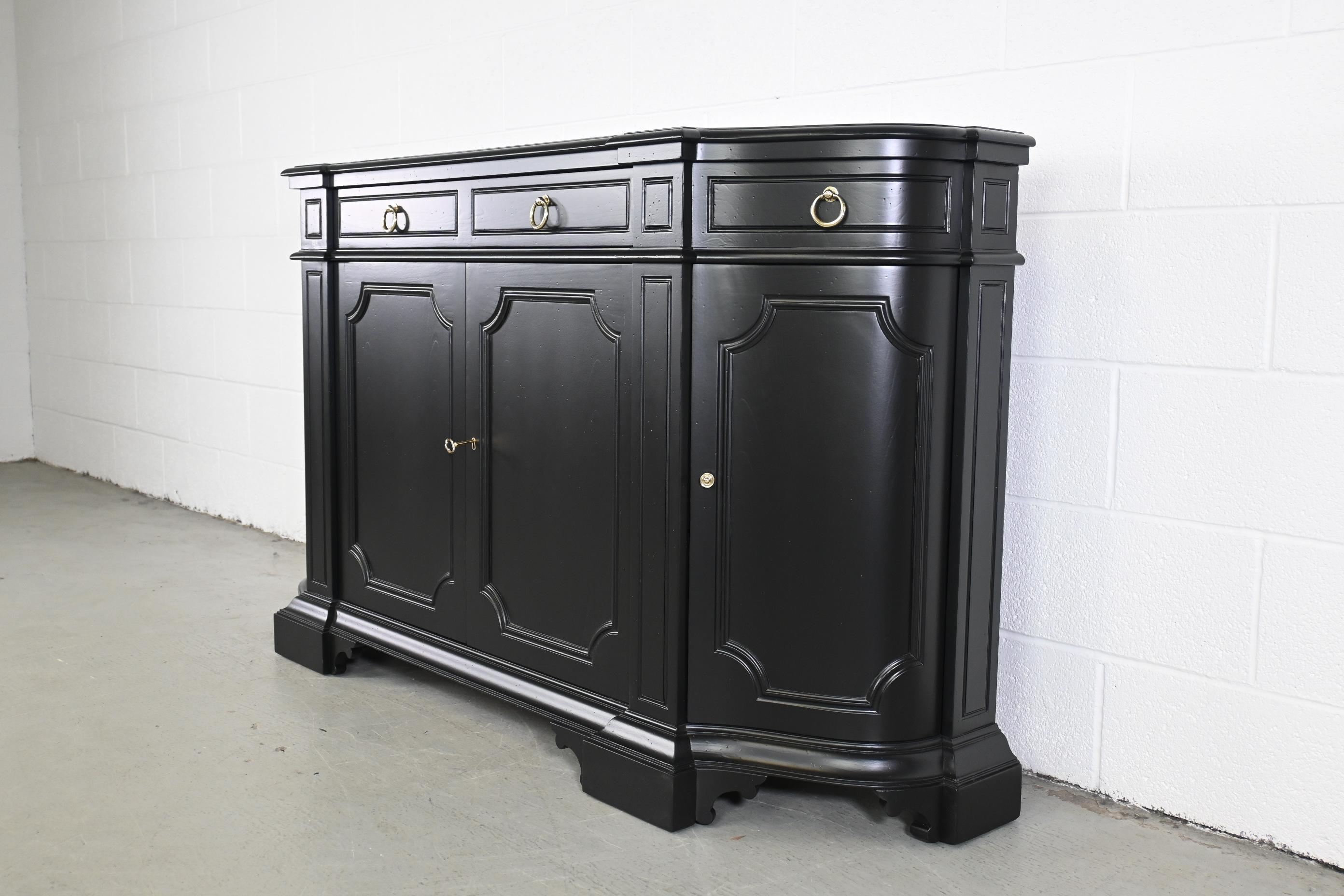 American Baker Furniture Traditional Black Lacquered Cherry Sideboard Credenza For Sale