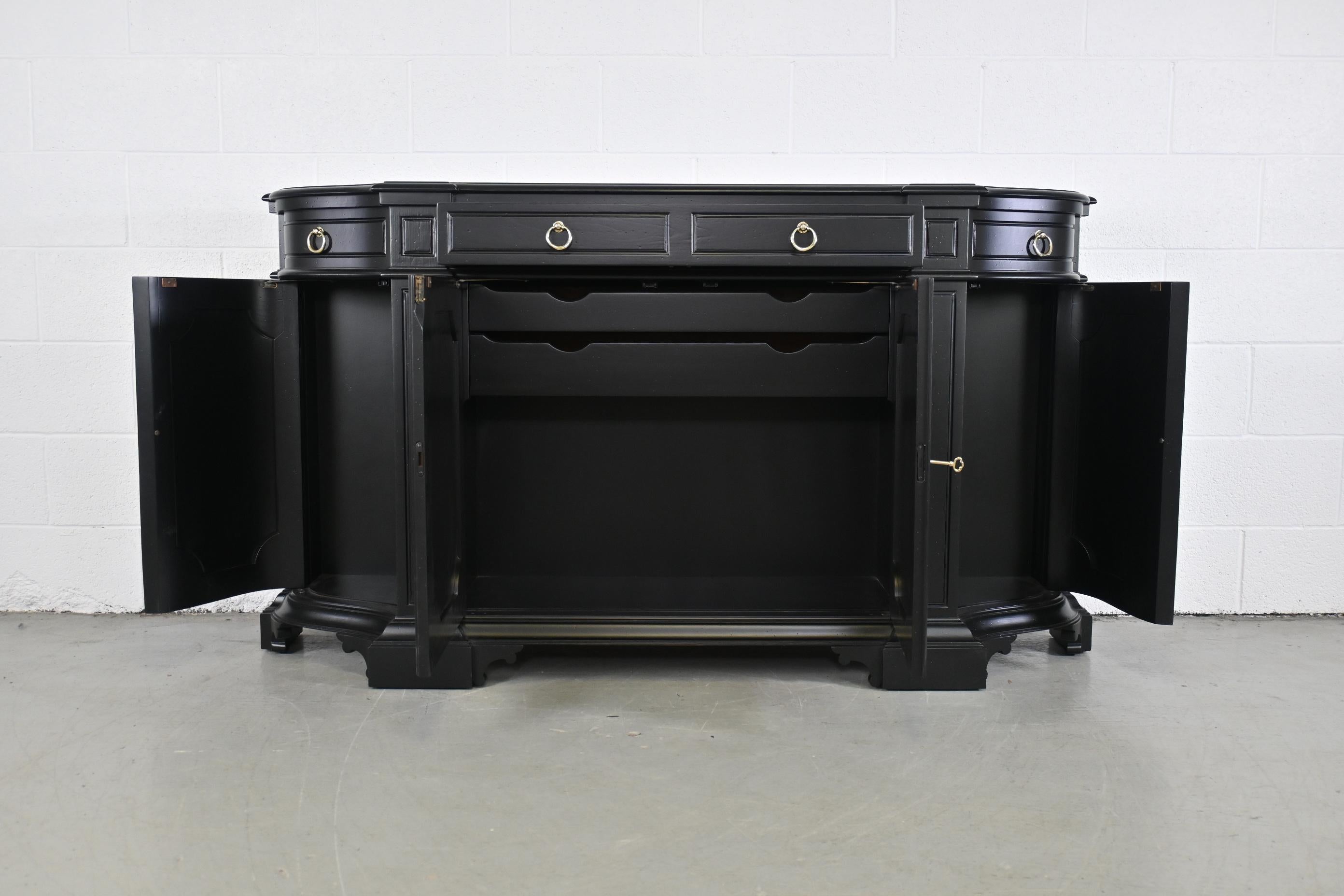 Baker Furniture Traditional Black Lacquered Cherry Sideboard Credenza In Good Condition For Sale In Morgan, UT