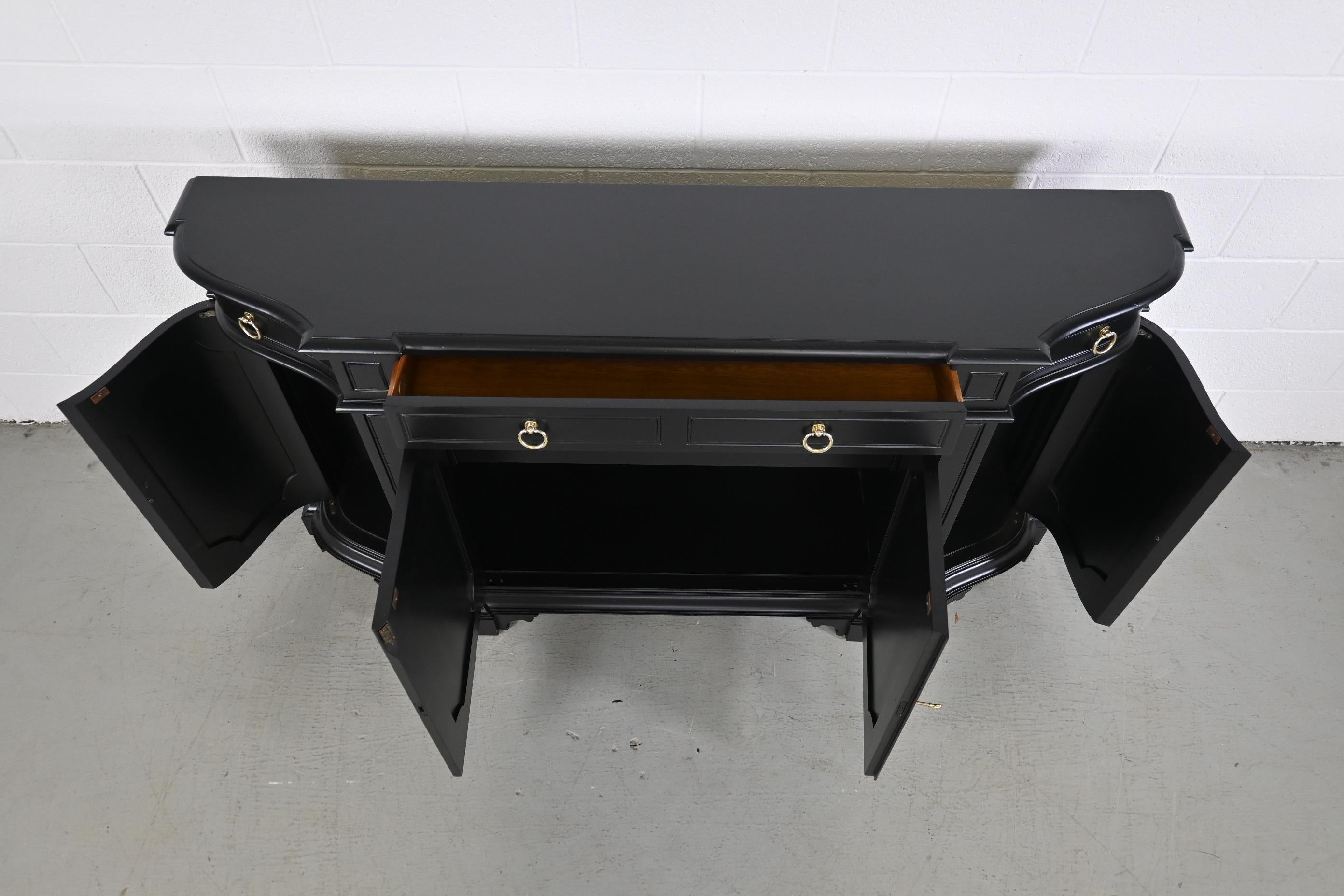 Late 20th Century Baker Furniture Traditional Black Lacquered Cherry Sideboard Credenza For Sale