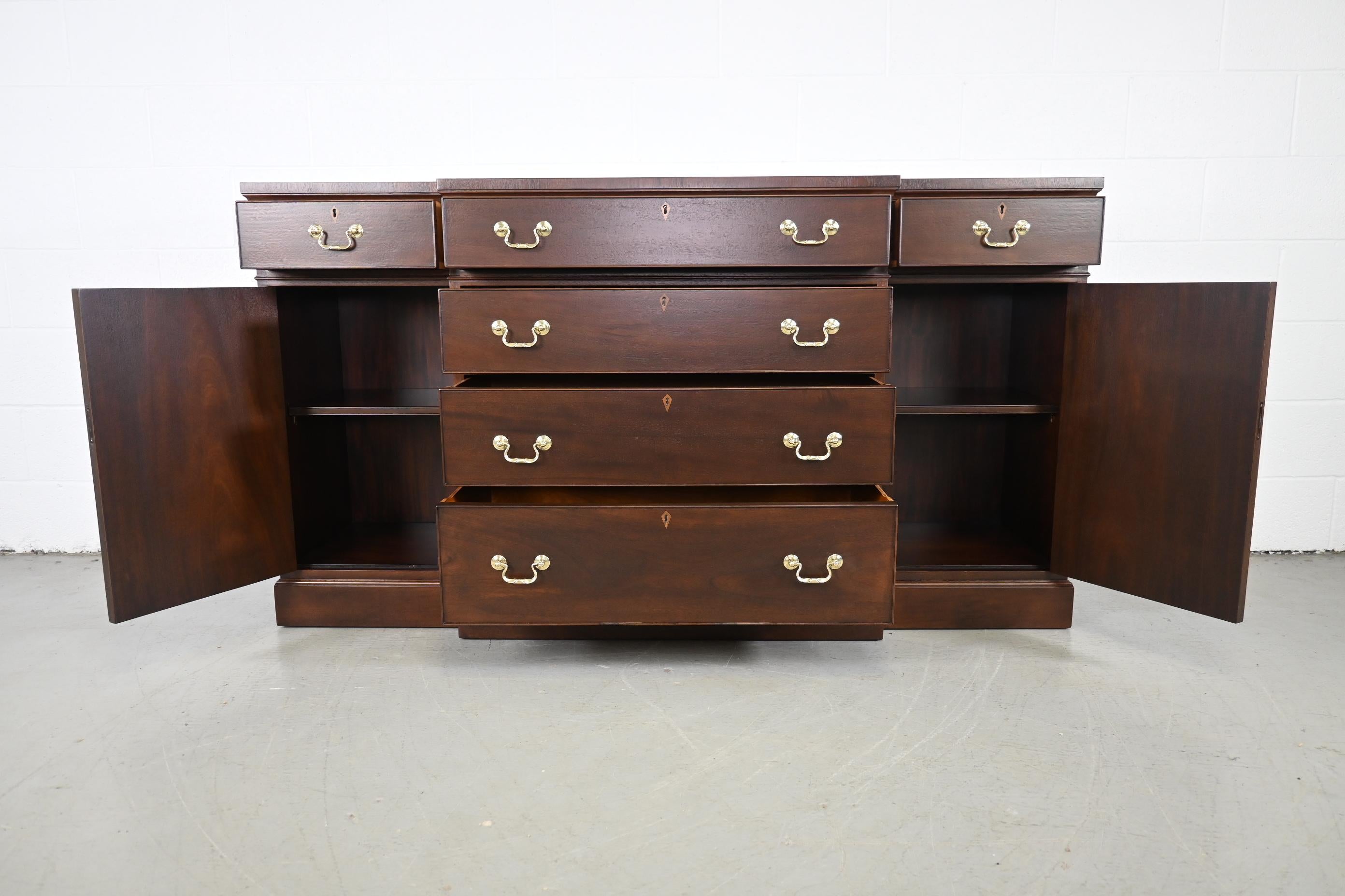 Lacquered Baker Furniture Traditional Dark Mahogany Sideboard Credenza, Newly Refinished For Sale