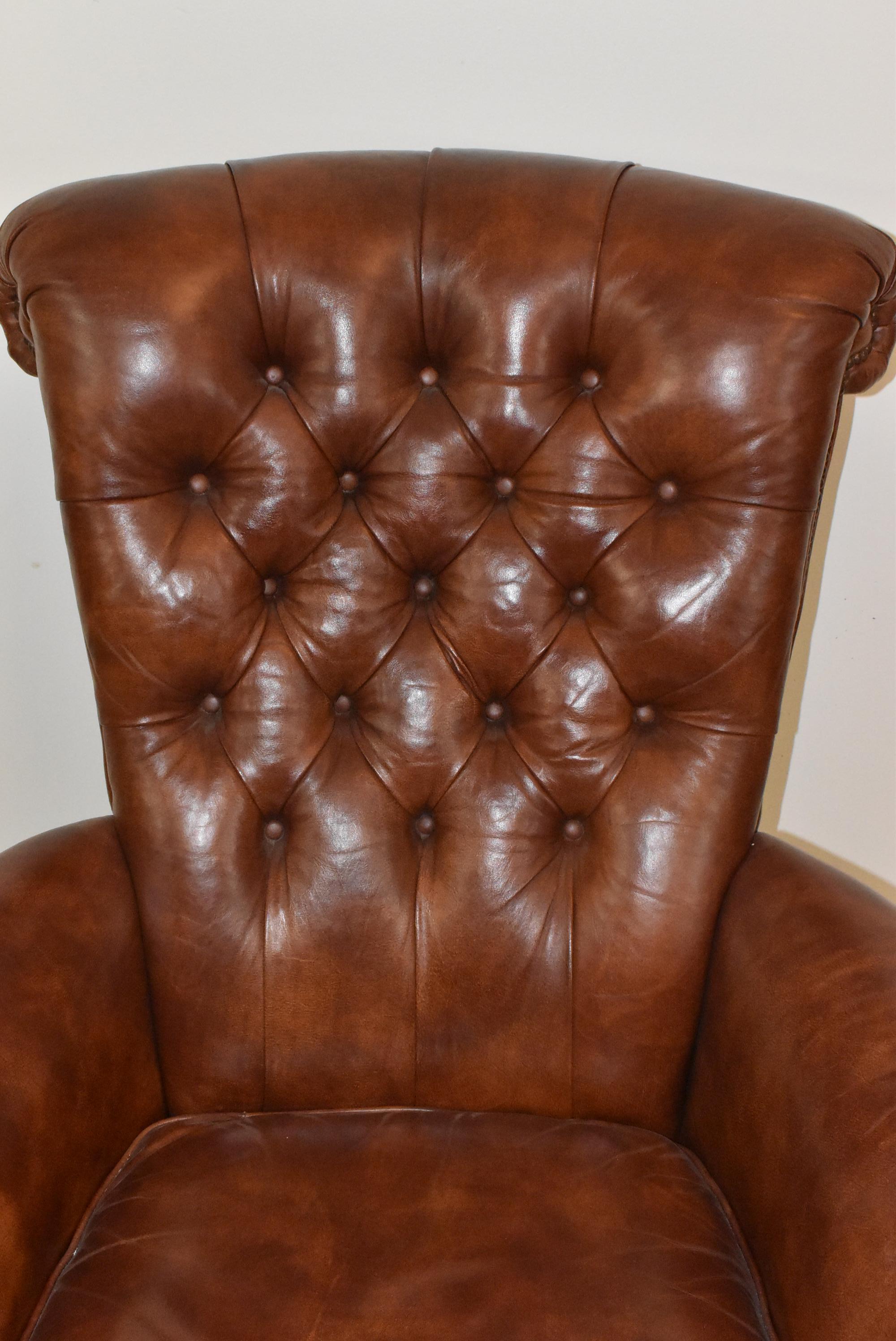 Chesterfield Baker Furniture Tufted Brown Leather Desk Office Chair