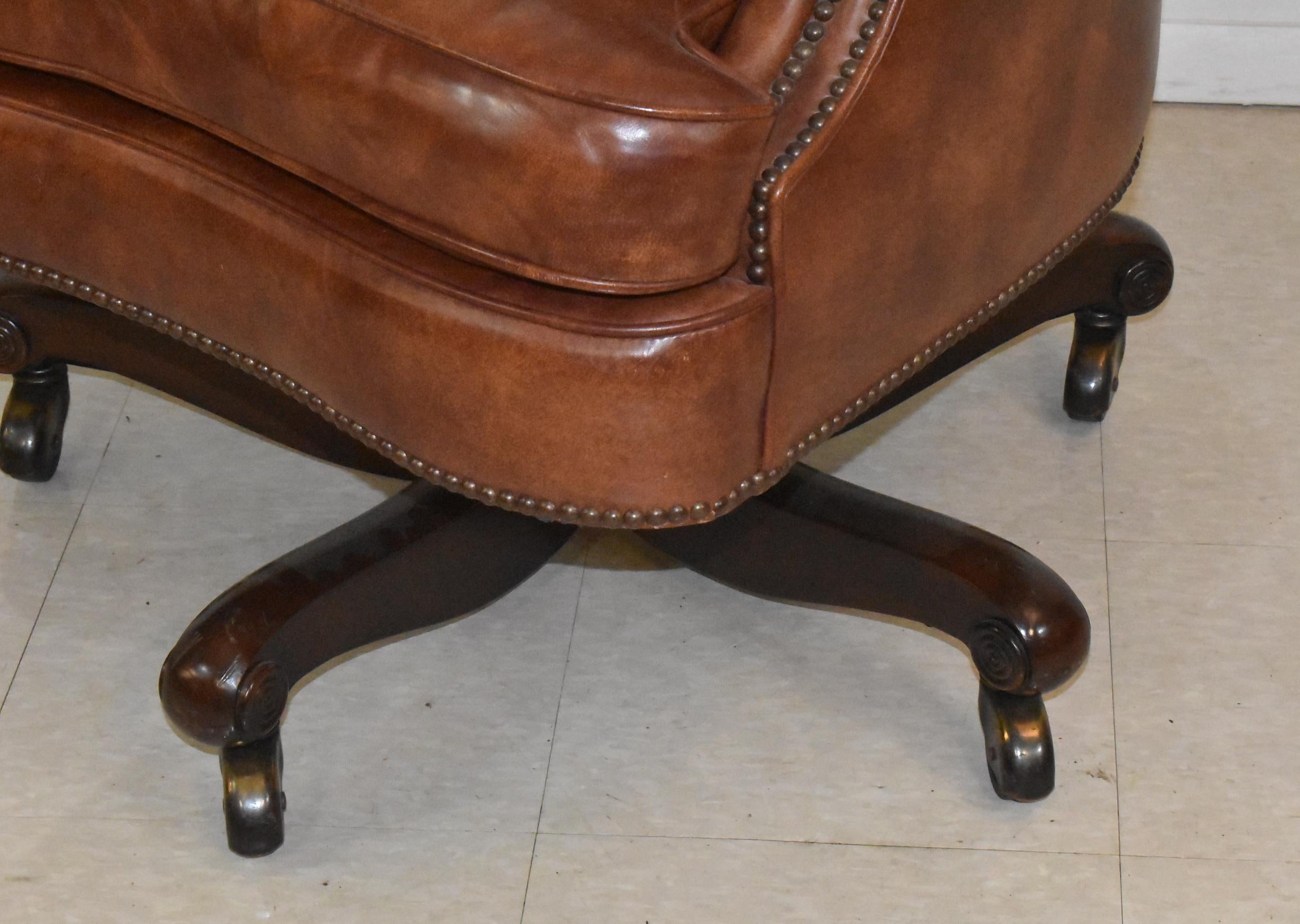 North American Baker Furniture Tufted Brown Leather Desk Office Chair