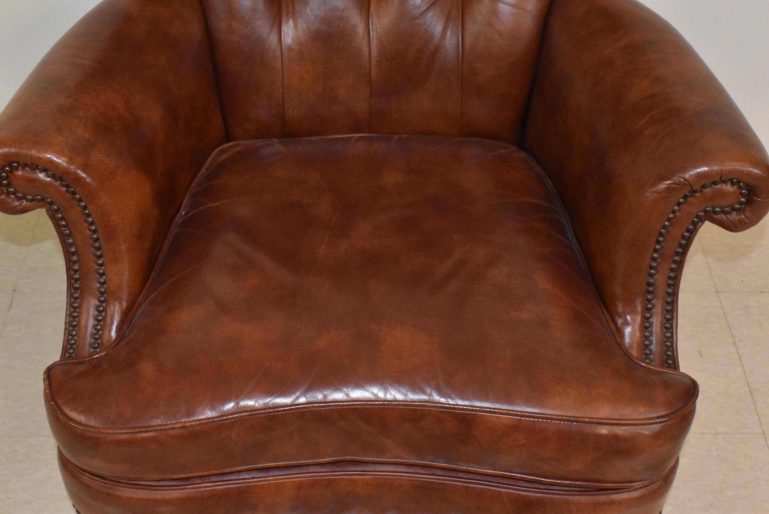 Baker Furniture Tufted Brown Leather Desk Office Chair In Good Condition In Toledo, OH
