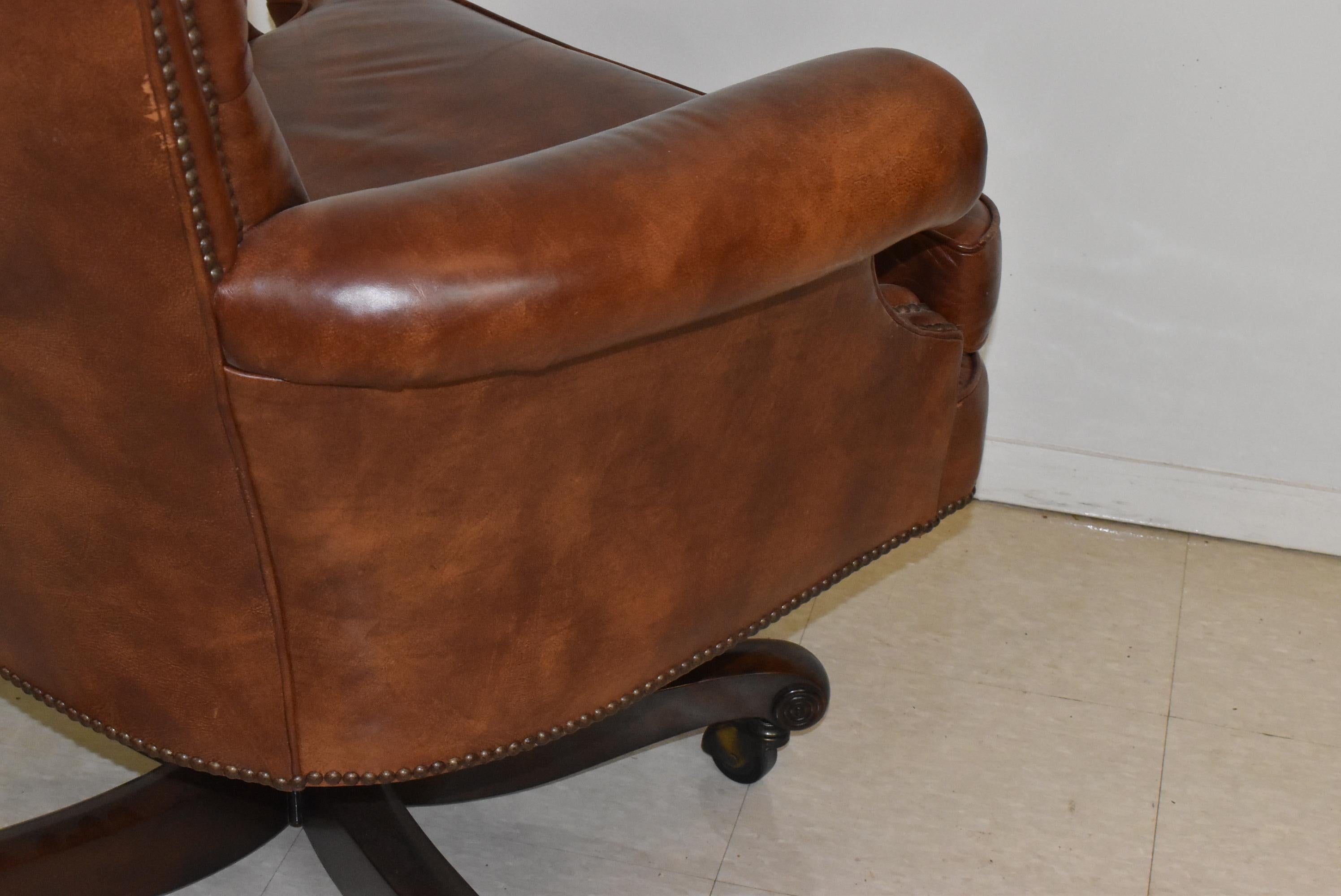 20th Century Baker Furniture Tufted Brown Leather Desk Office Chair
