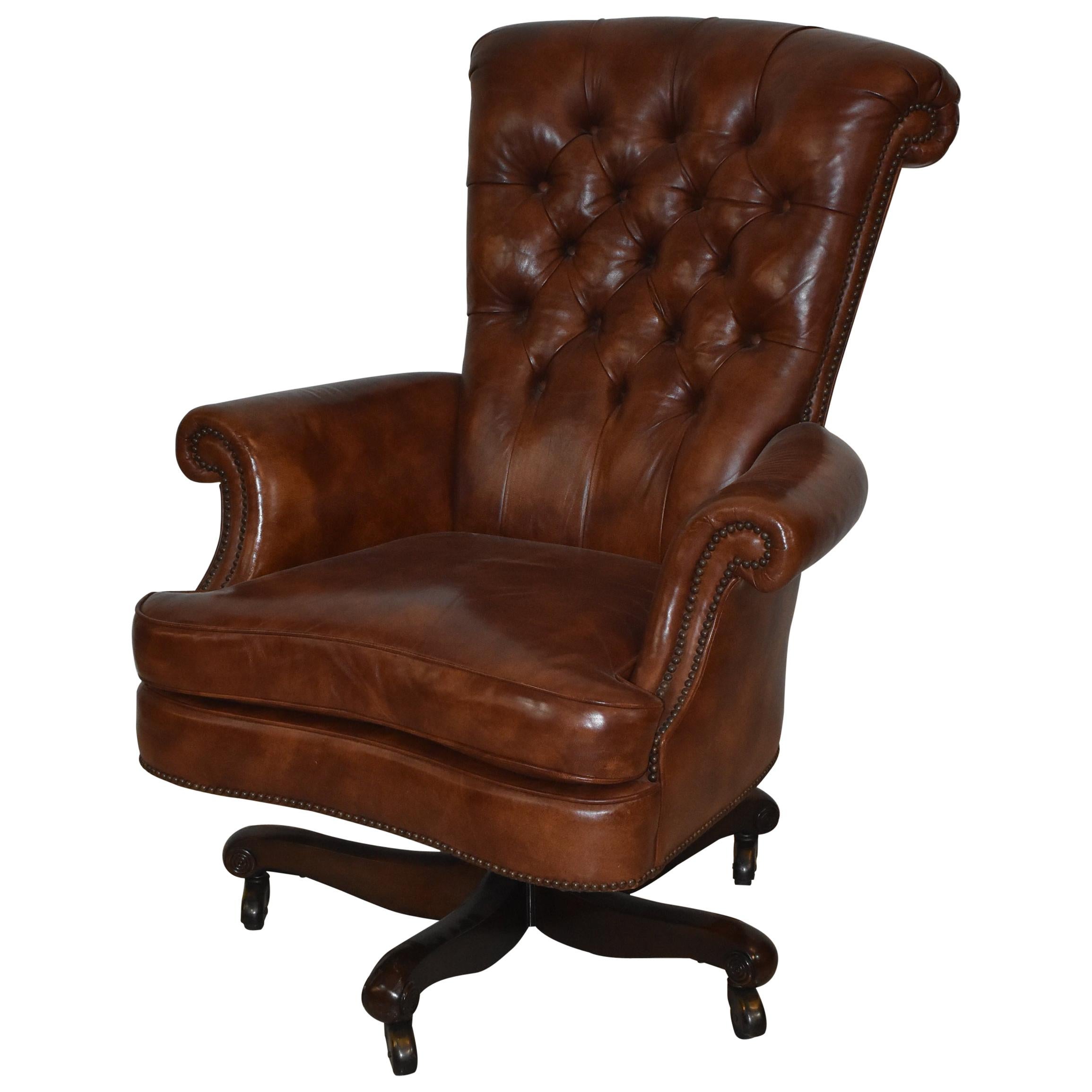 Baker Furniture Tufted Brown Leather Desk Office Chair