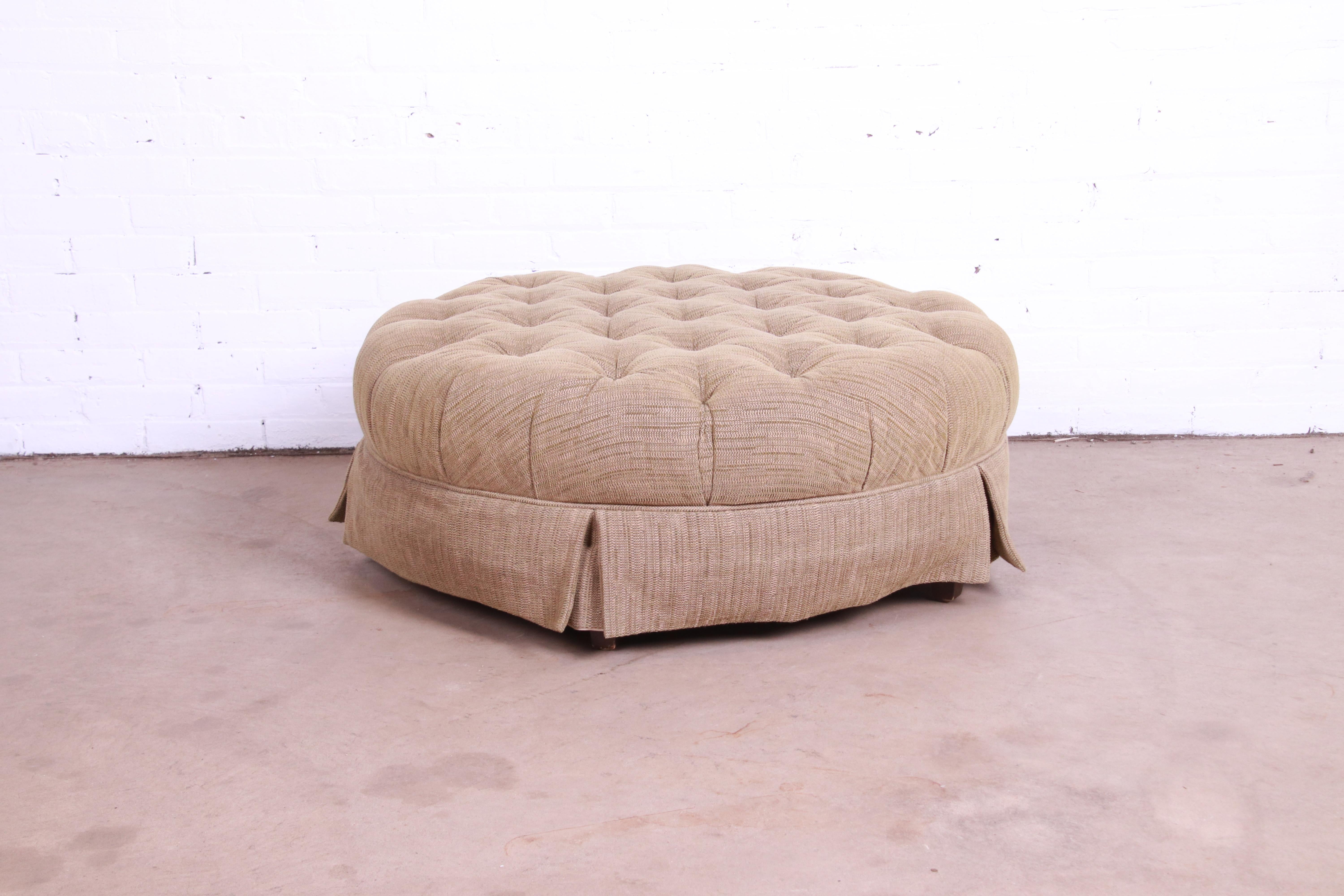 Baker Furniture Tufted Upholstered Large Round Ottoman 2