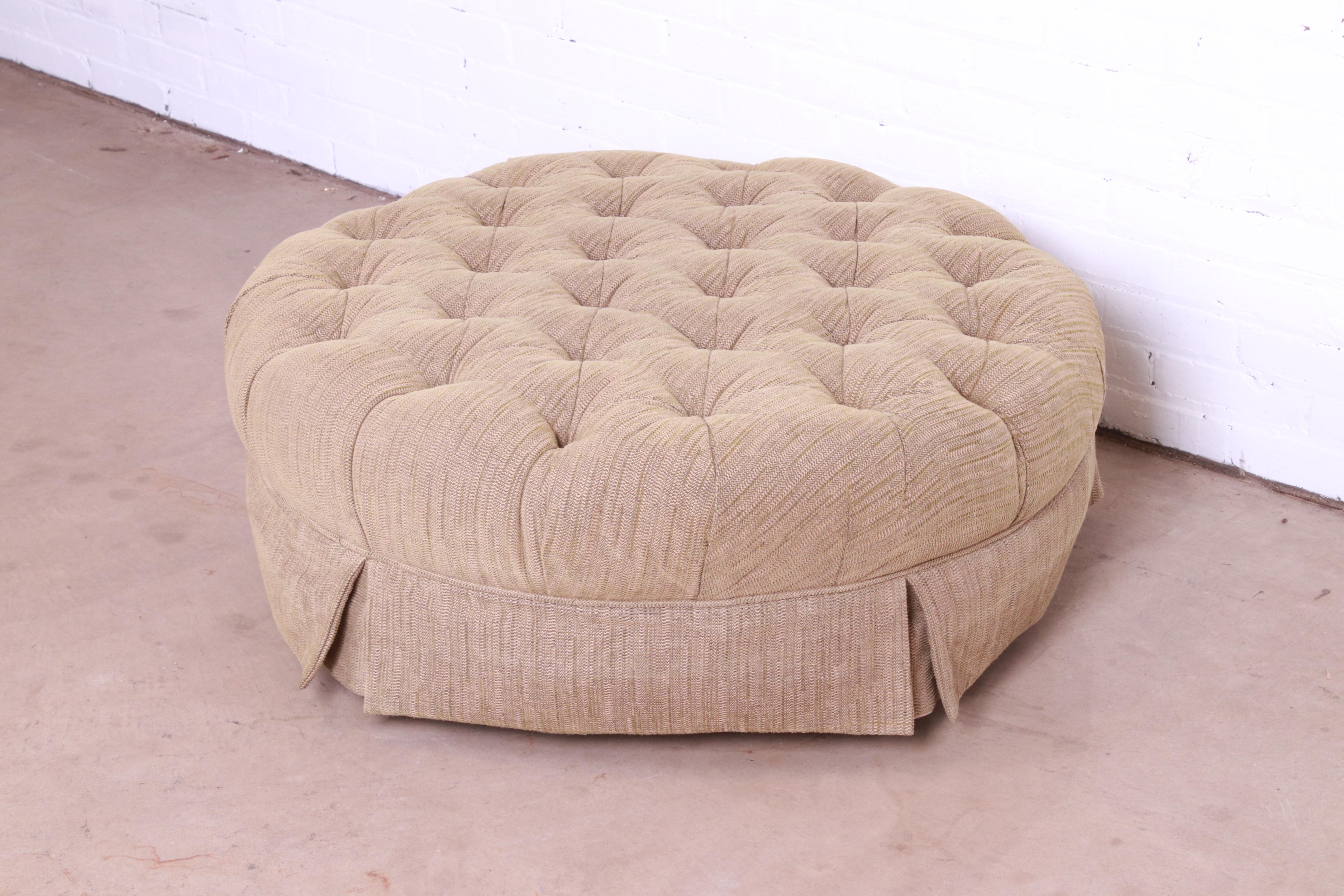 Chesterfield Baker Furniture Tufted Upholstered Large Round Ottoman