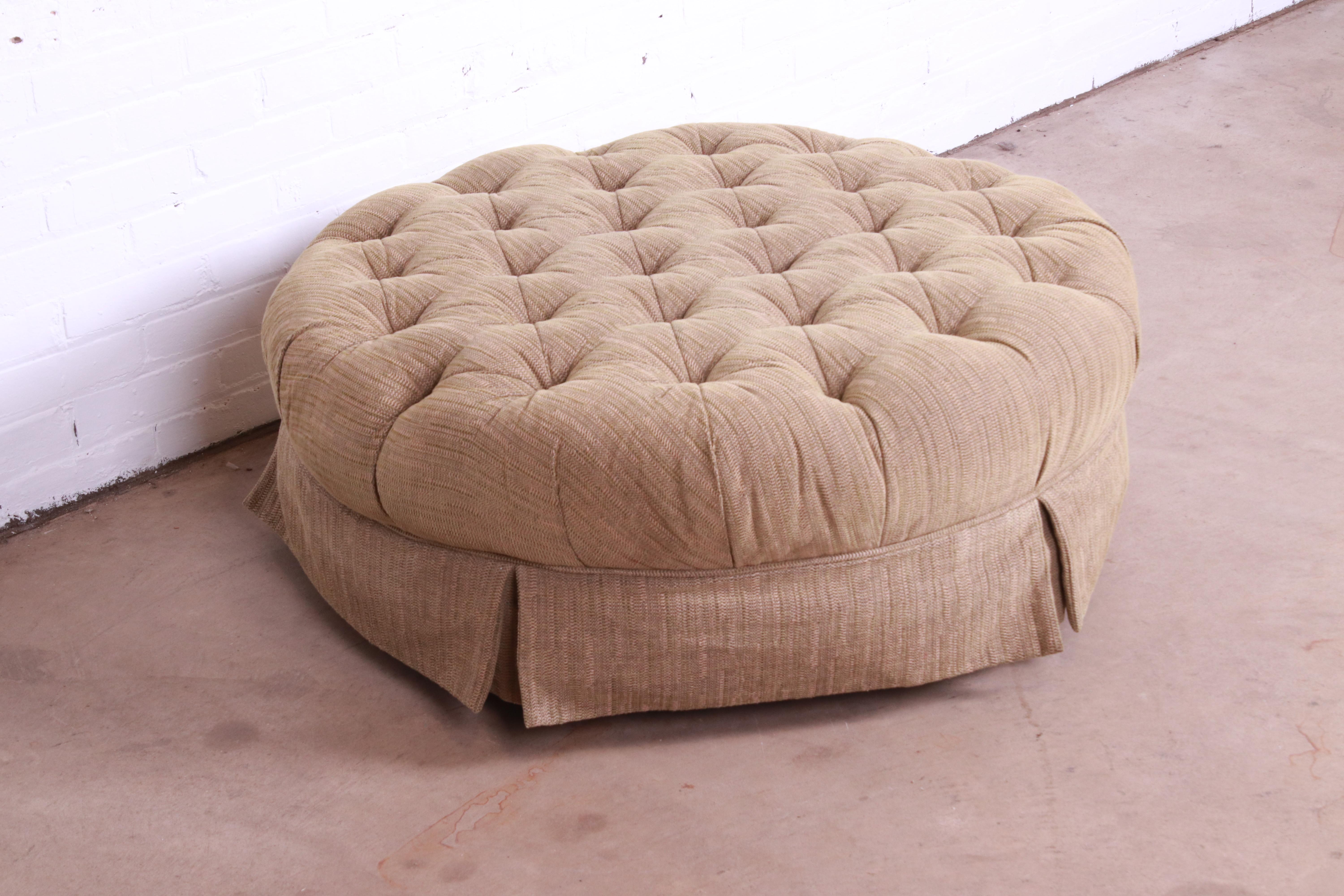 Baker Furniture Tufted Upholstered Large Round Ottoman In Good Condition In South Bend, IN