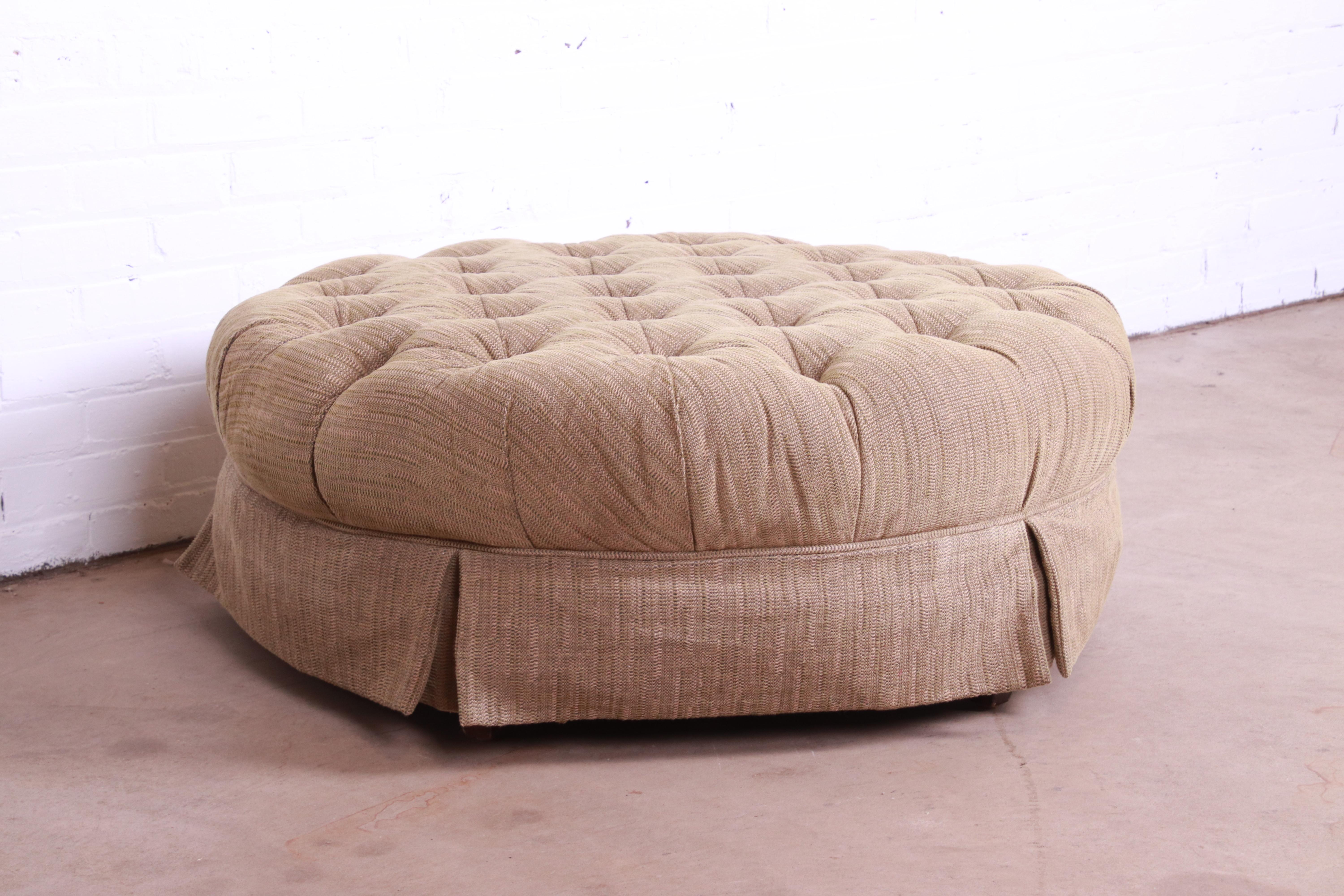 20th Century Baker Furniture Tufted Upholstered Large Round Ottoman