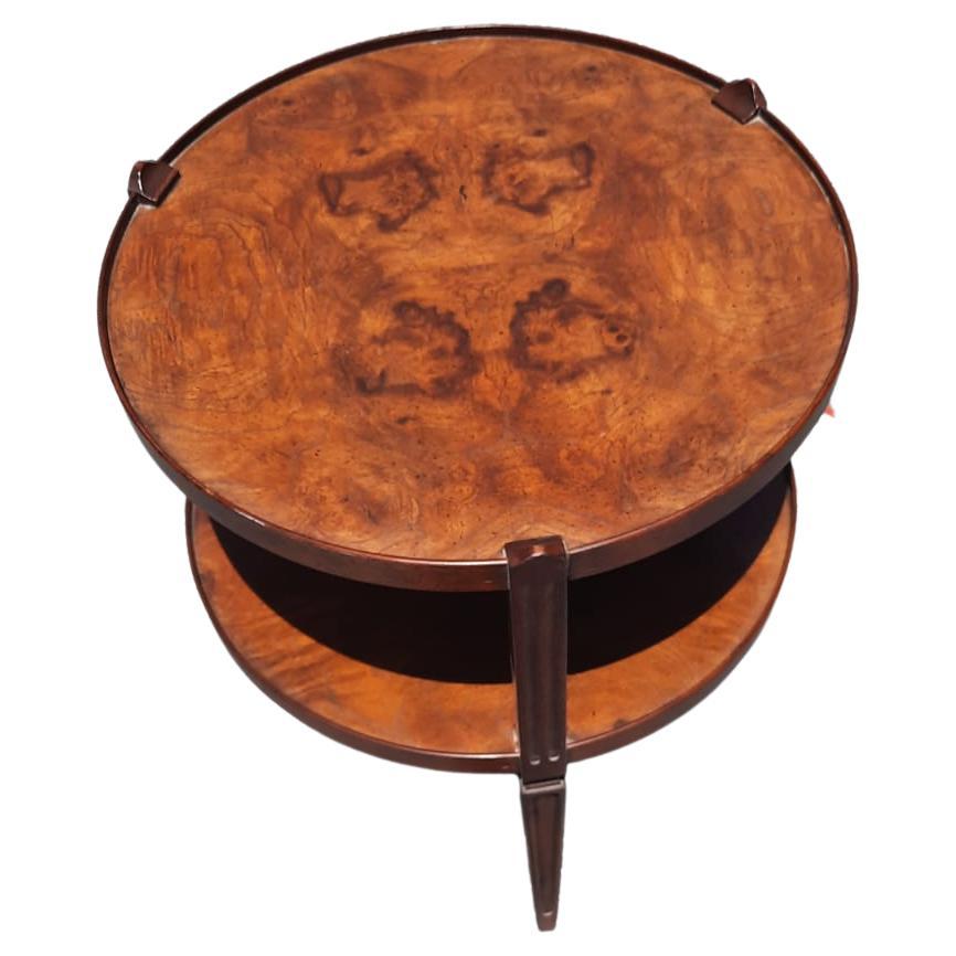 Mid-Century Modern Baker Furniture Two-Tier Burled Walnut Round Sidw Table, Circa 1960s
