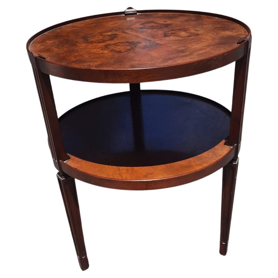 American Baker Furniture Two-Tier Burled Walnut Round Sidw Table, Circa 1960s
