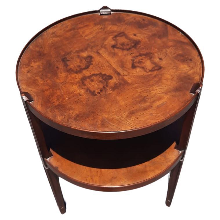 Woodwork Baker Furniture Two-Tier Burled Walnut Round Sidw Table, Circa 1960s