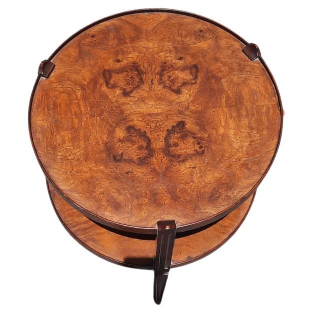 20th Century Baker Furniture Two-Tier Burled Walnut Round Sidw Table, Circa 1960s