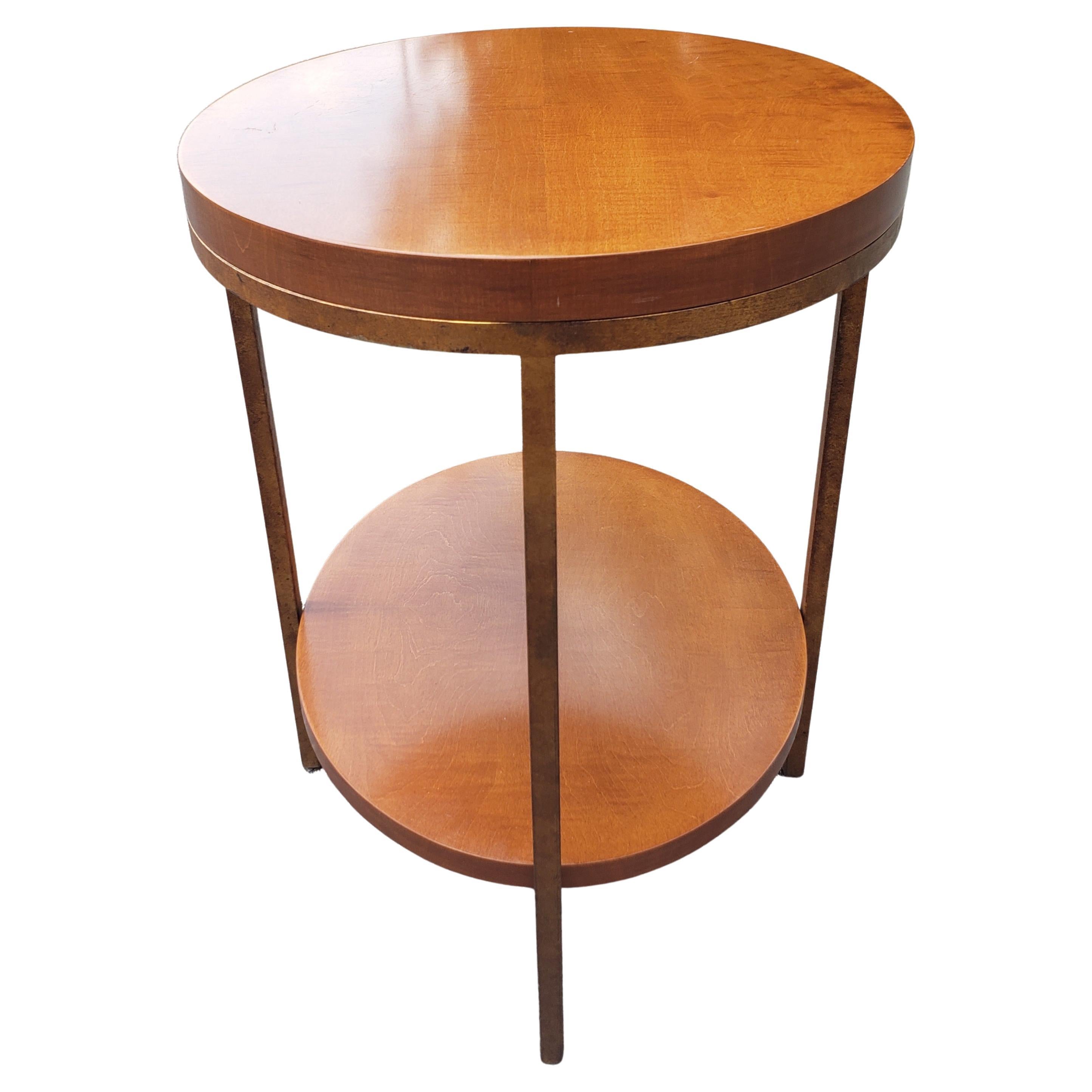 American Baker Furniture Two Tier Oval Primavera Mahogany & Gilt Metal Side / Tea Table For Sale