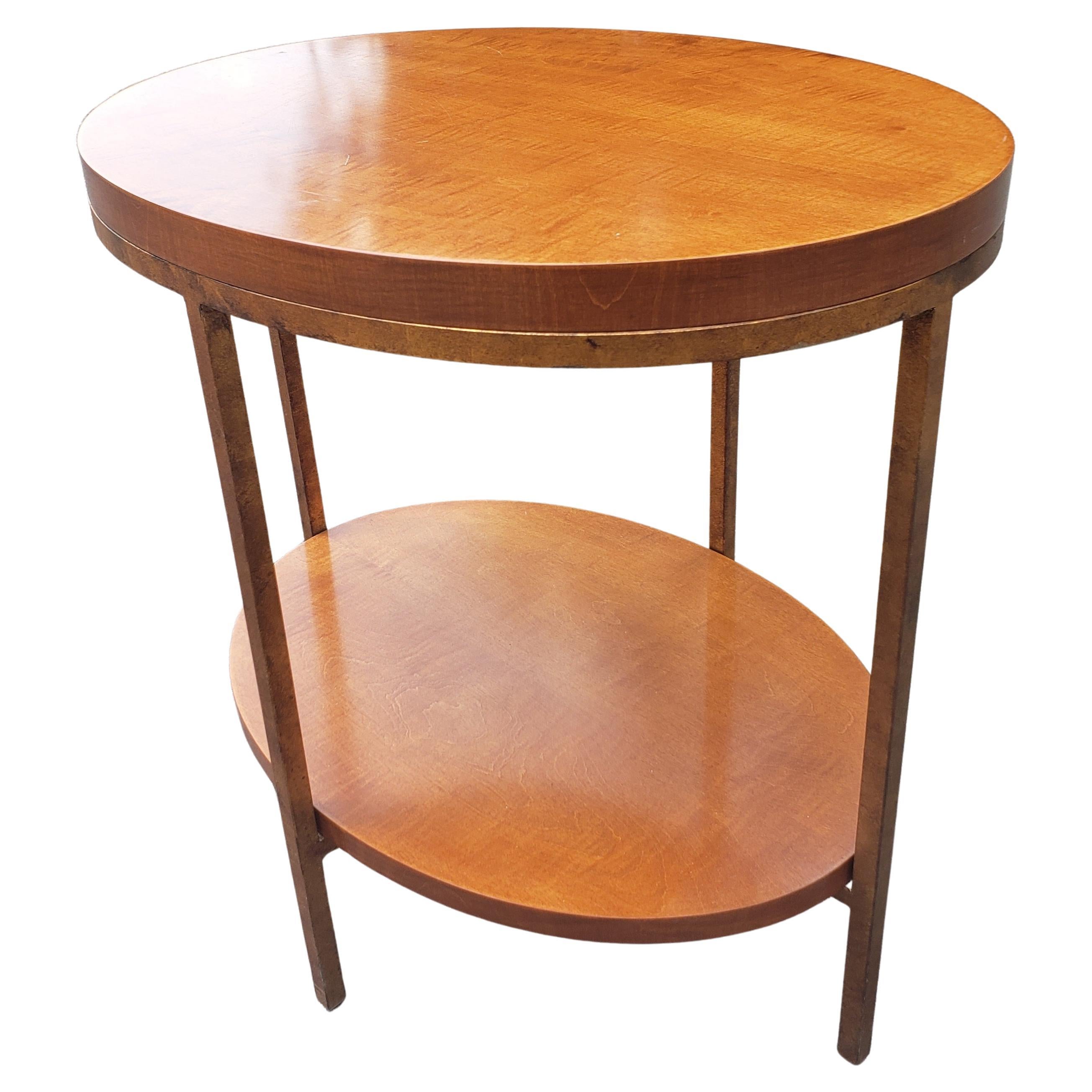 Baker Furniture Two Tier Oval Primavera Mahogany & Gilt Metal Side / Tea Table In Good Condition For Sale In Germantown, MD