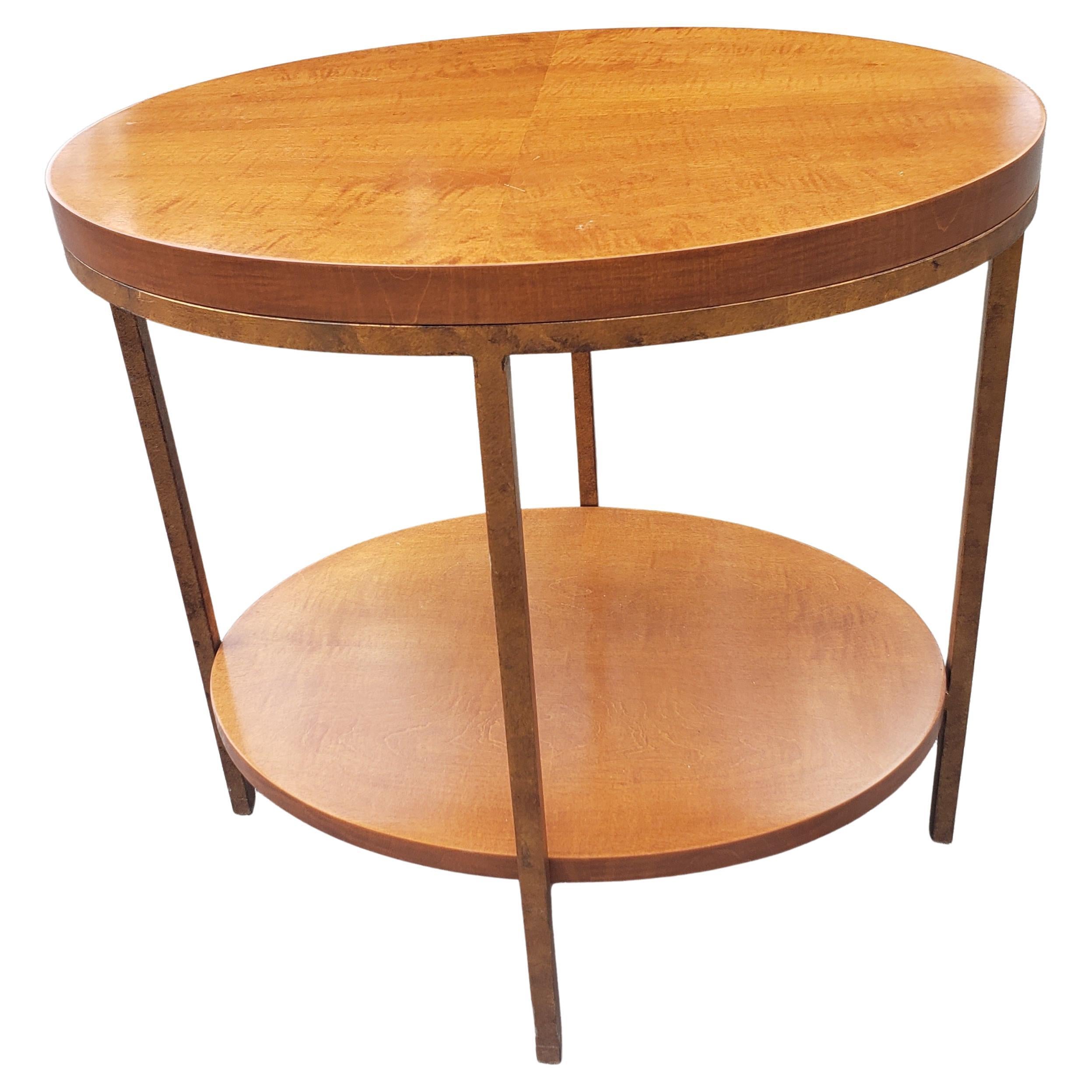 Baker Furniture Two Tier Oval Primavera Mahogany & Gilt Metal Side / Tea Table For Sale
