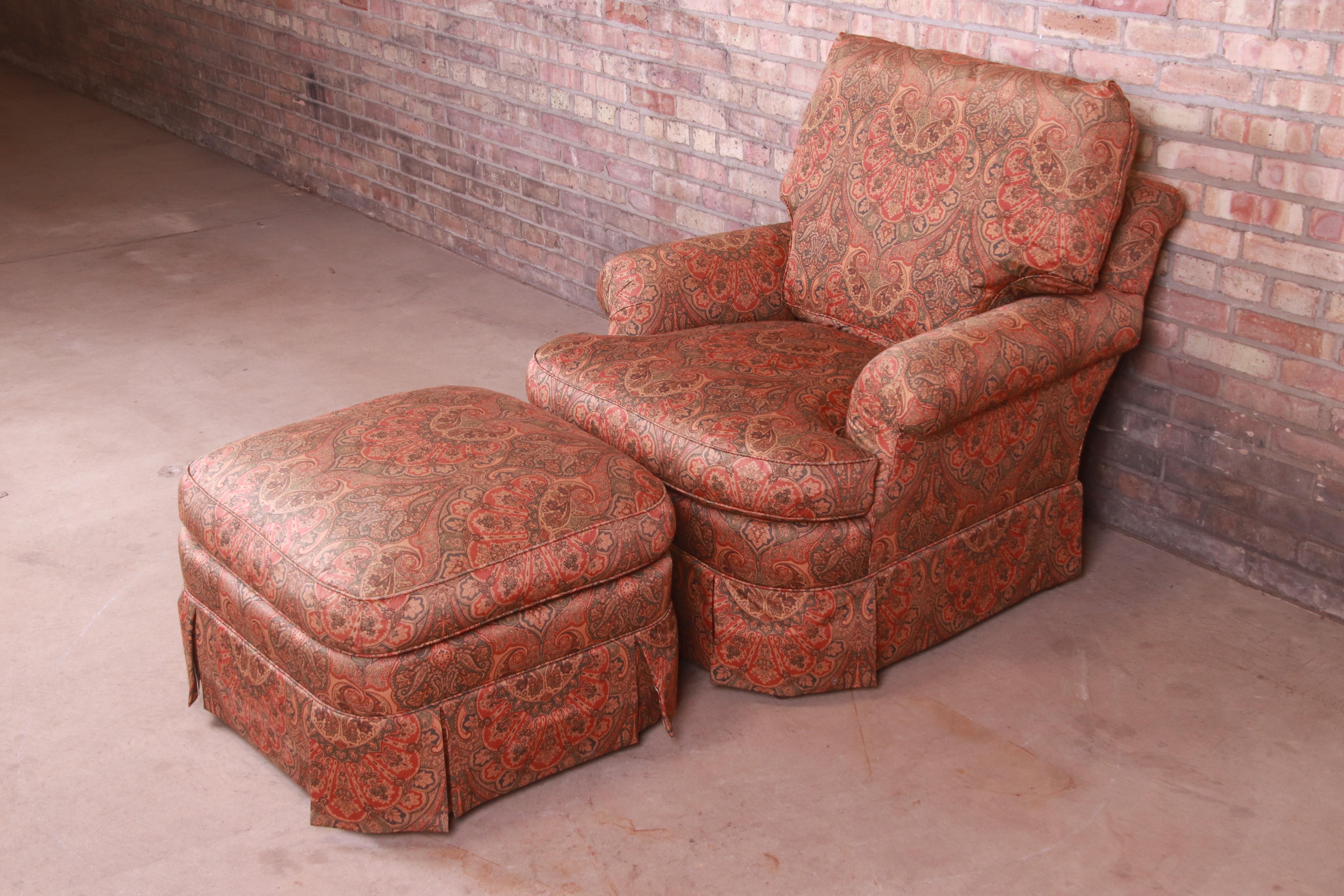 American Baker Furniture Upholstered Lounge Chair and Ottoman