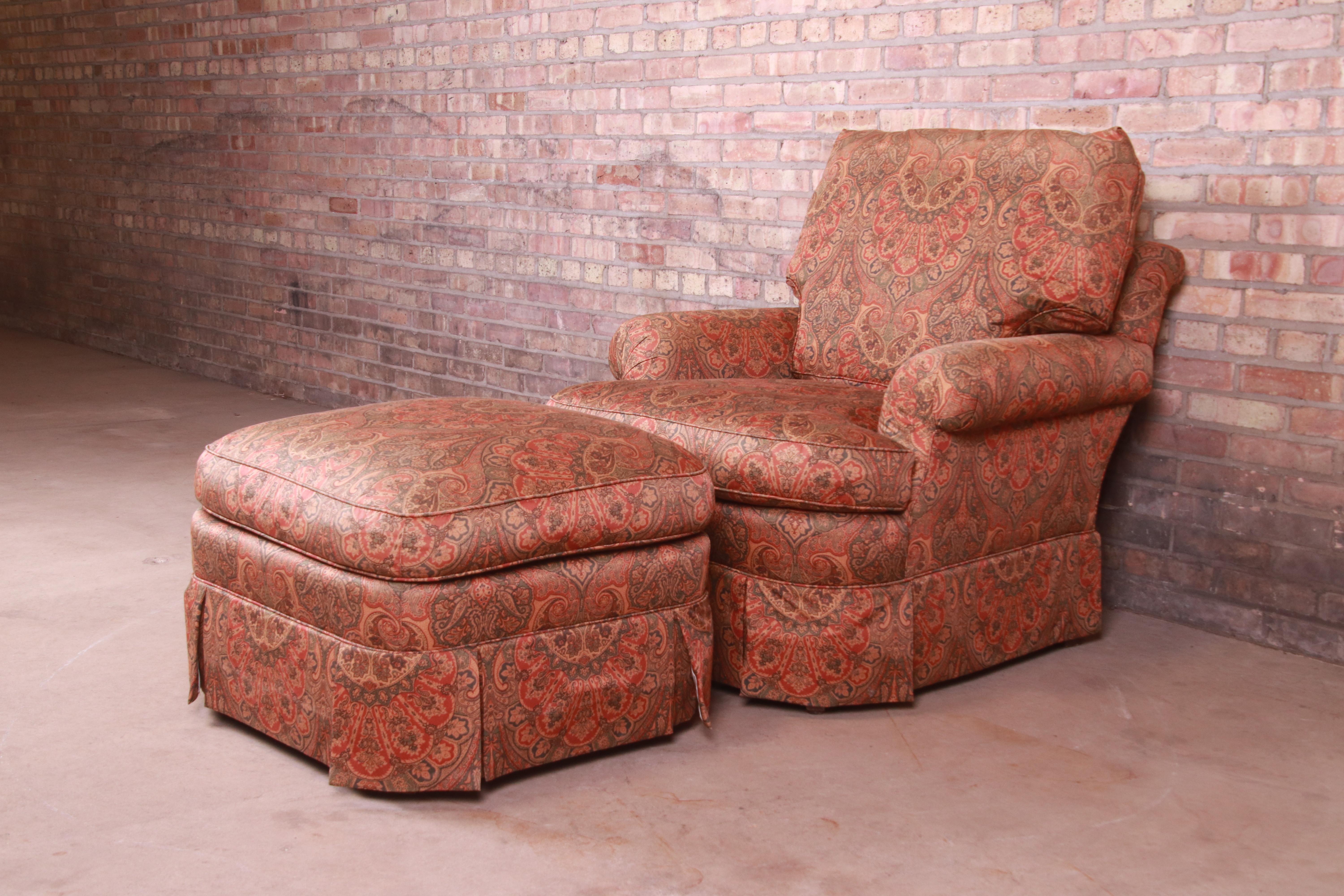 Baker Furniture Upholstered Lounge Chair and Ottoman In Good Condition In South Bend, IN