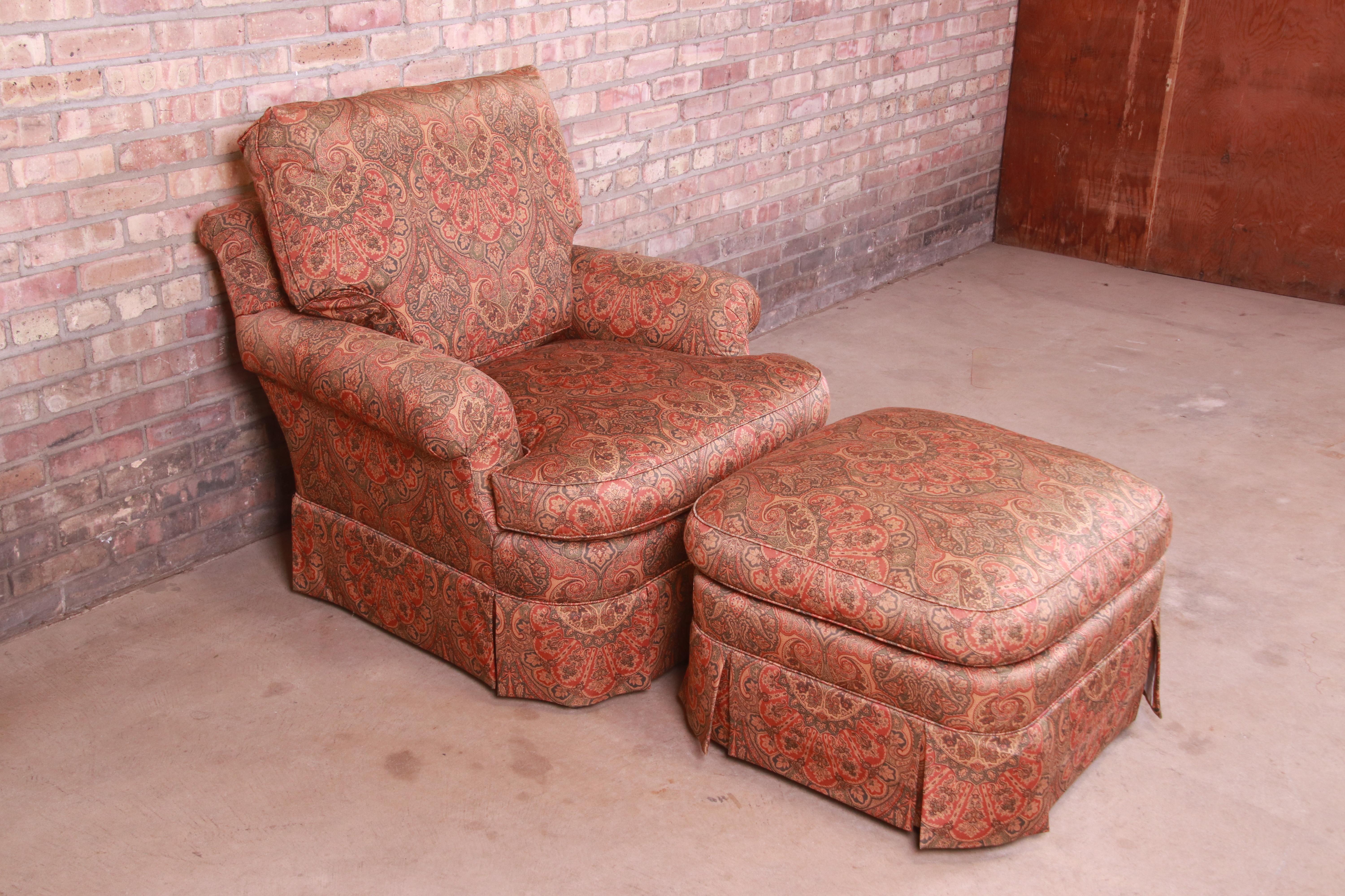 20th Century Baker Furniture Upholstered Lounge Chair and Ottoman