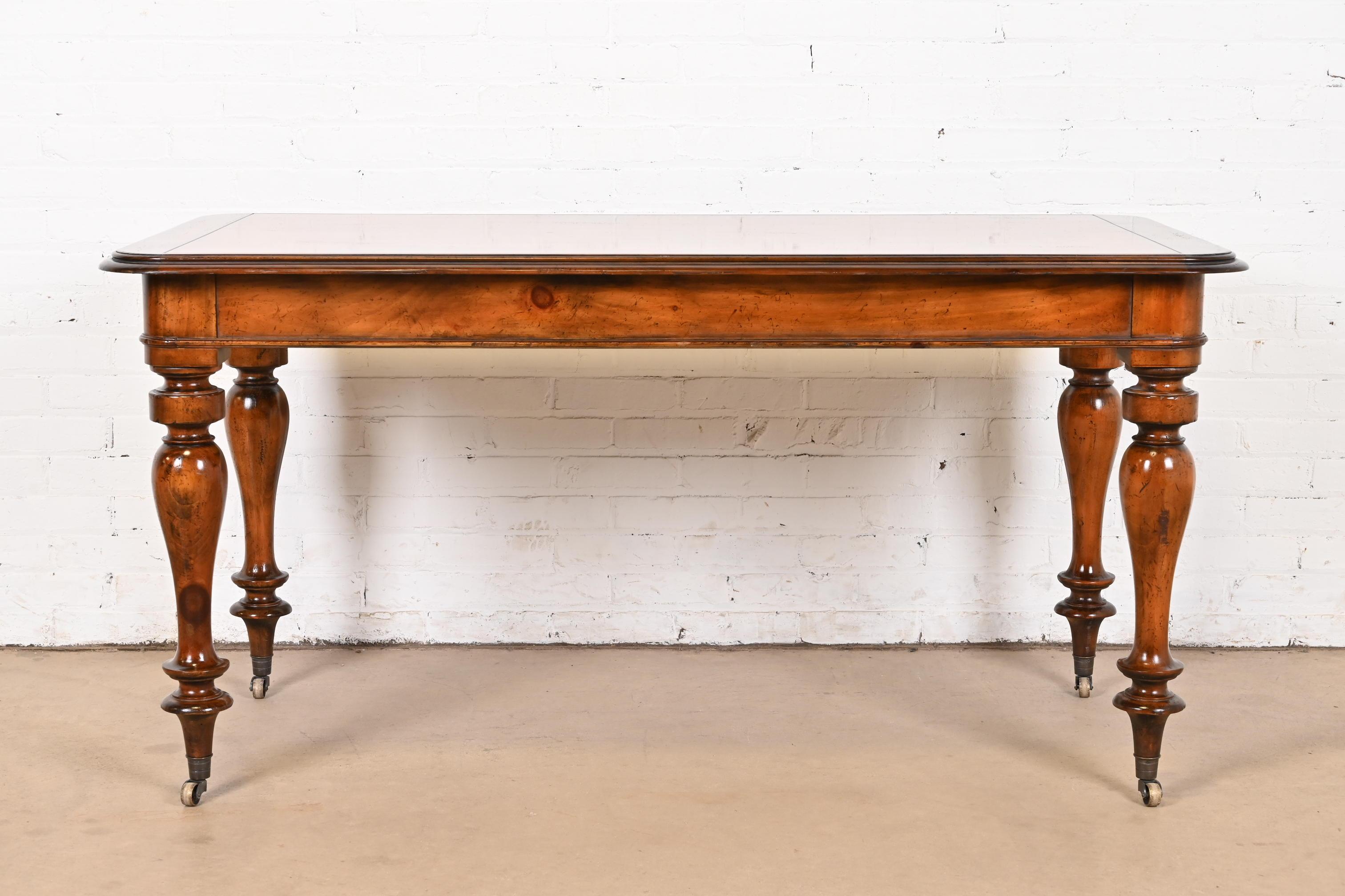 Baker Furniture Victorian Carved Pine Writing Desk or Library Table 6