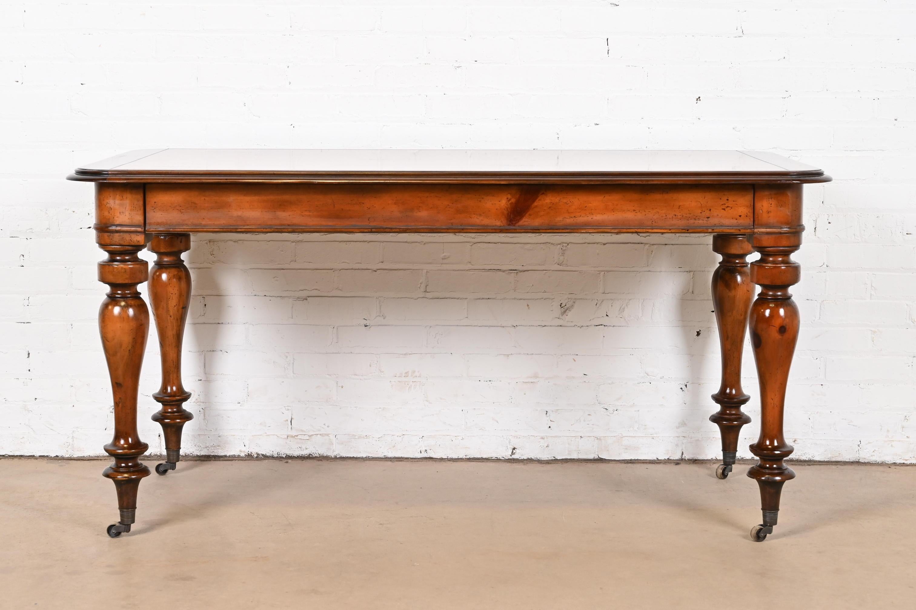Baker Furniture Victorian Carved Pine Writing Desk or Library Table In Good Condition In South Bend, IN