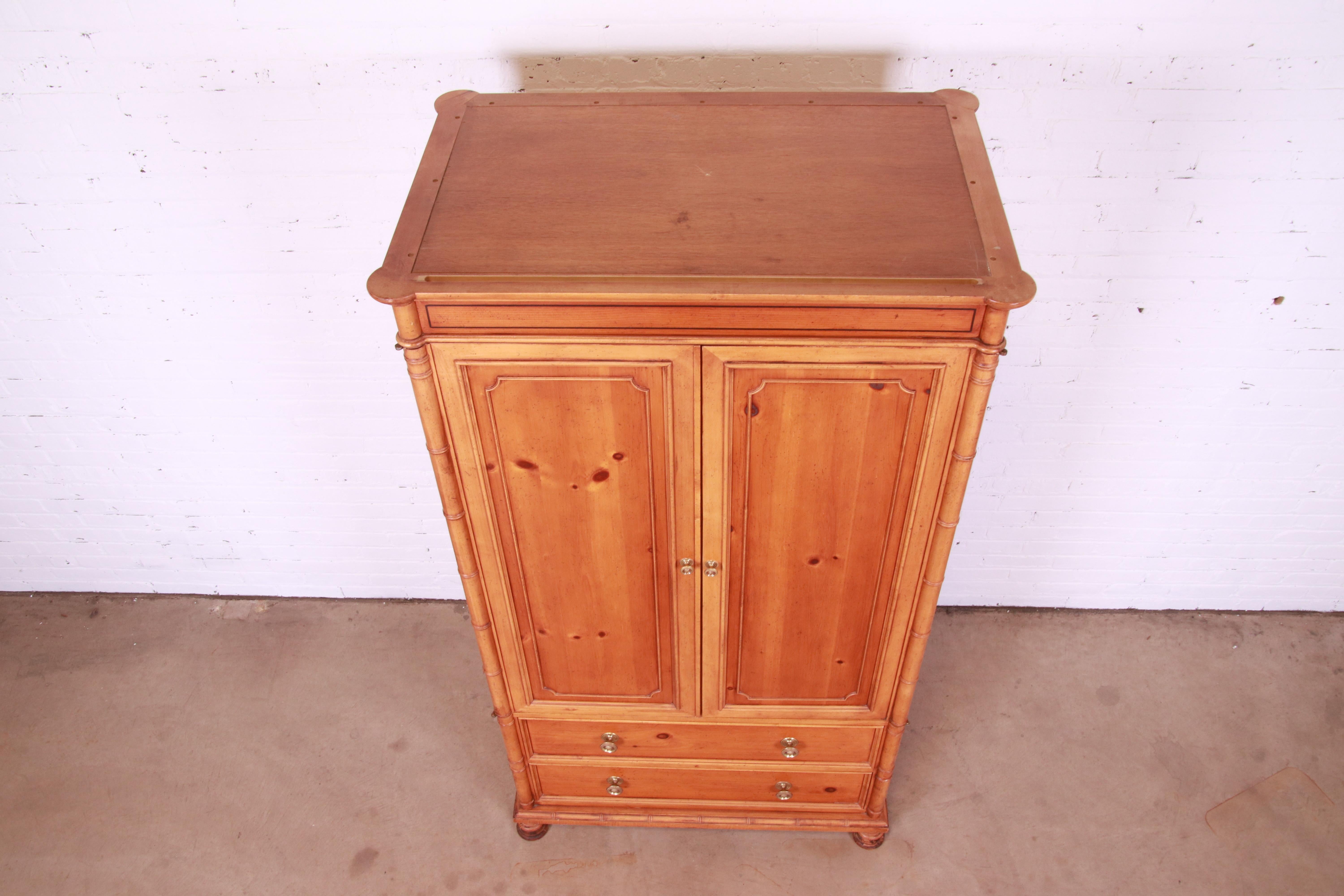 Baker Furniture Victorian Style Pine and Faux Bamboo Armoire or Linen Press 7