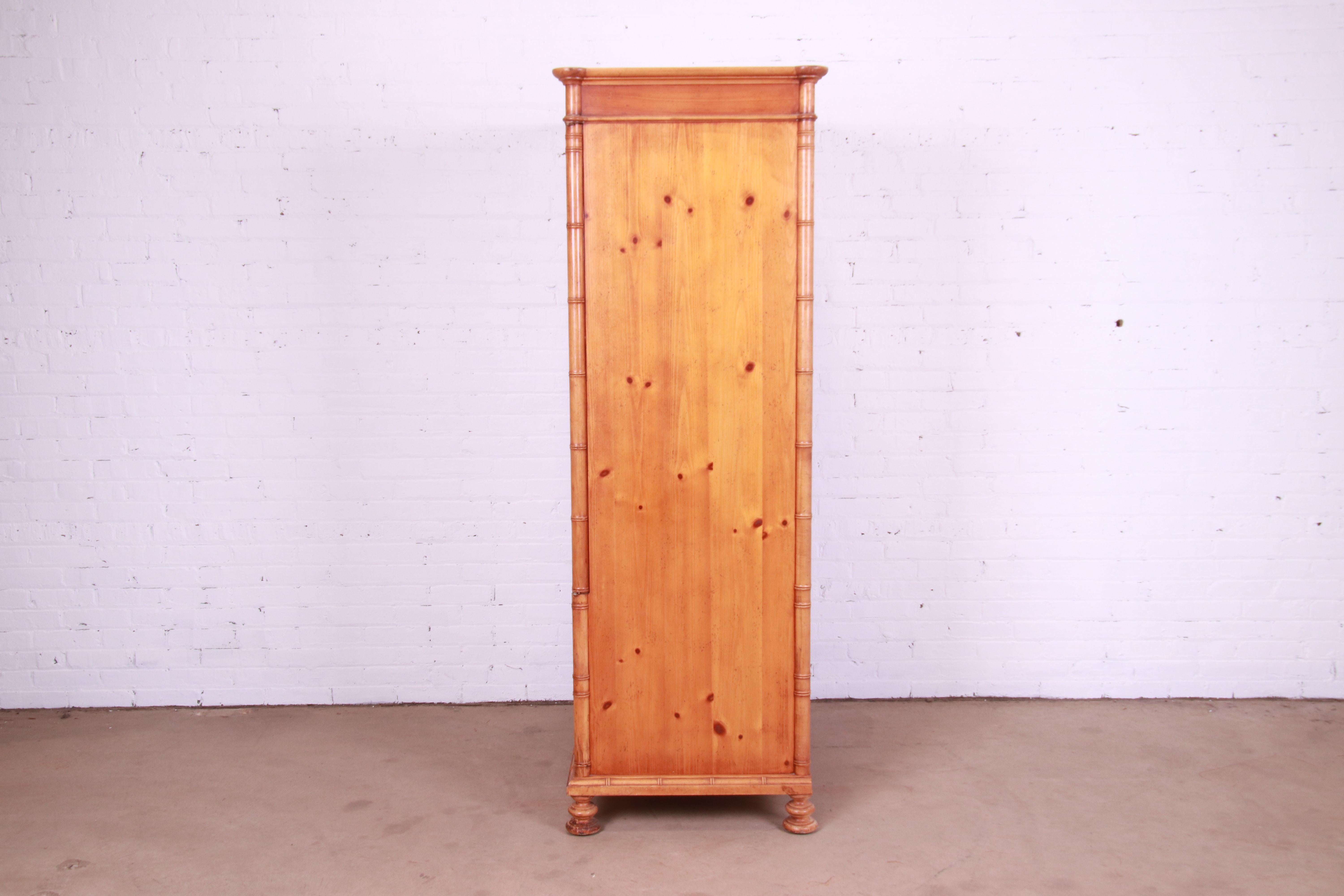 Baker Furniture Victorian Style Pine and Faux Bamboo Armoire or Linen Press 9