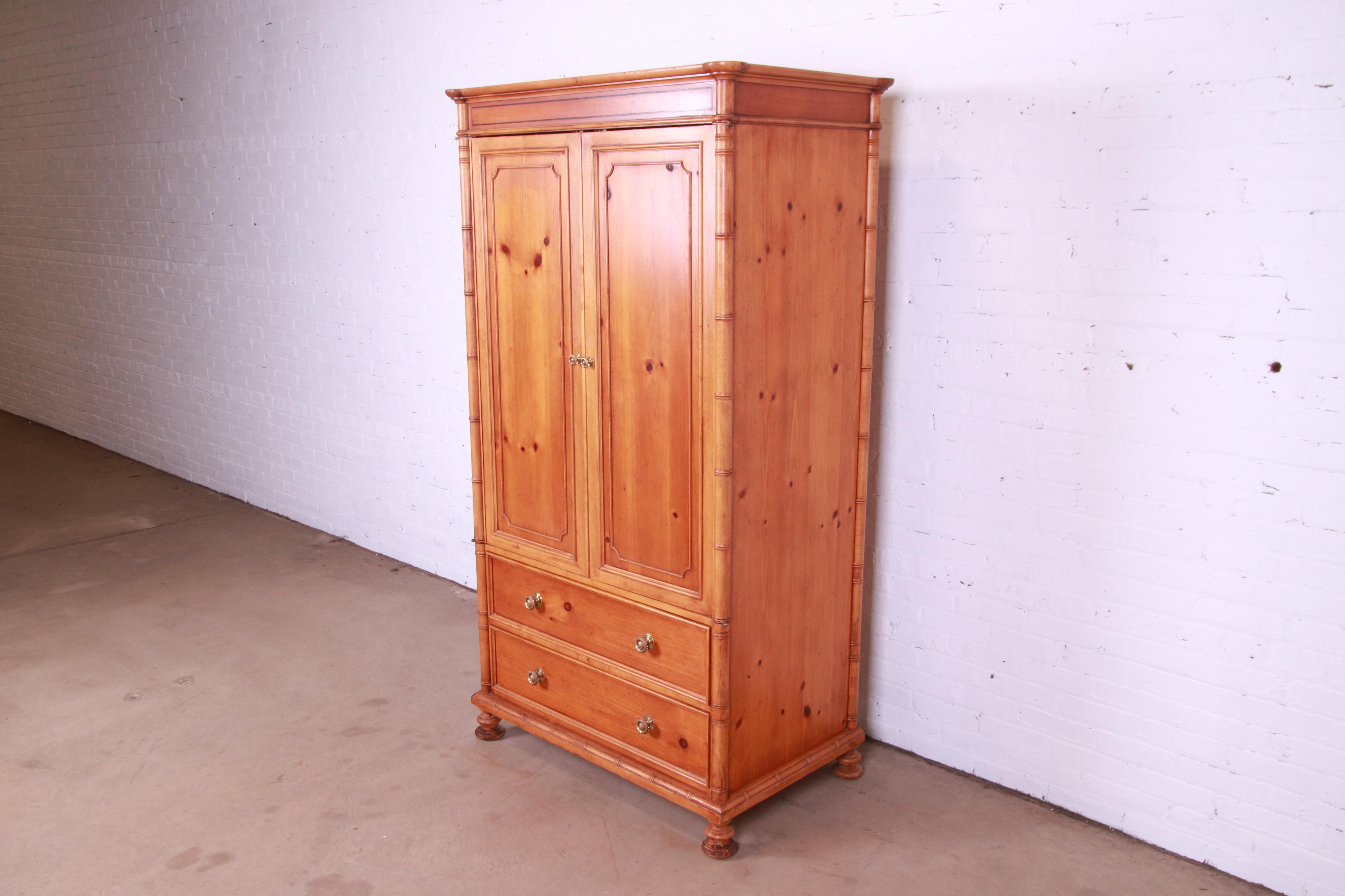 American Baker Furniture Victorian Style Pine and Faux Bamboo Armoire or Linen Press
