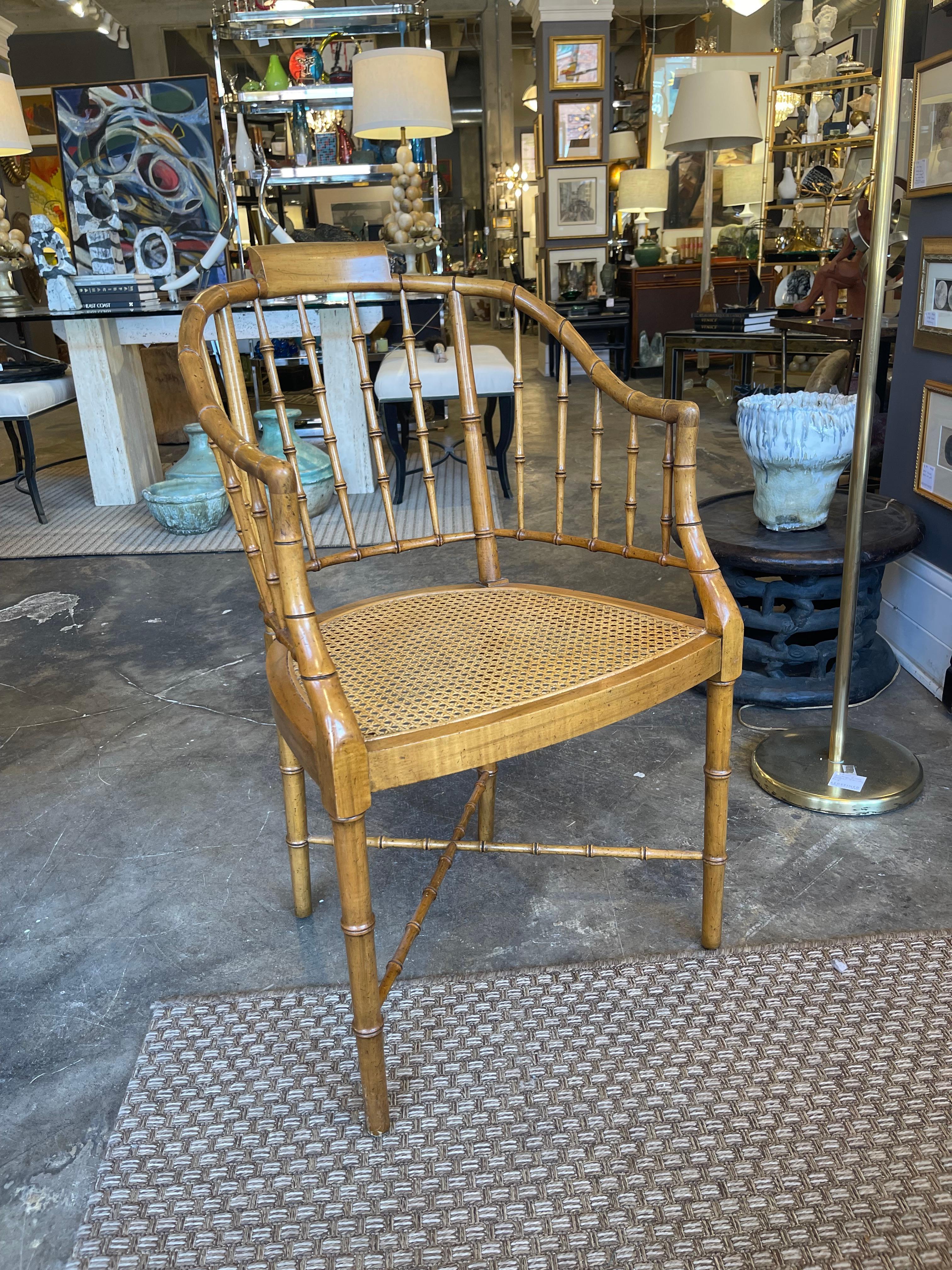 Neoclassical Baker Furniture Vintage Cane and Faux Bamboo Chair