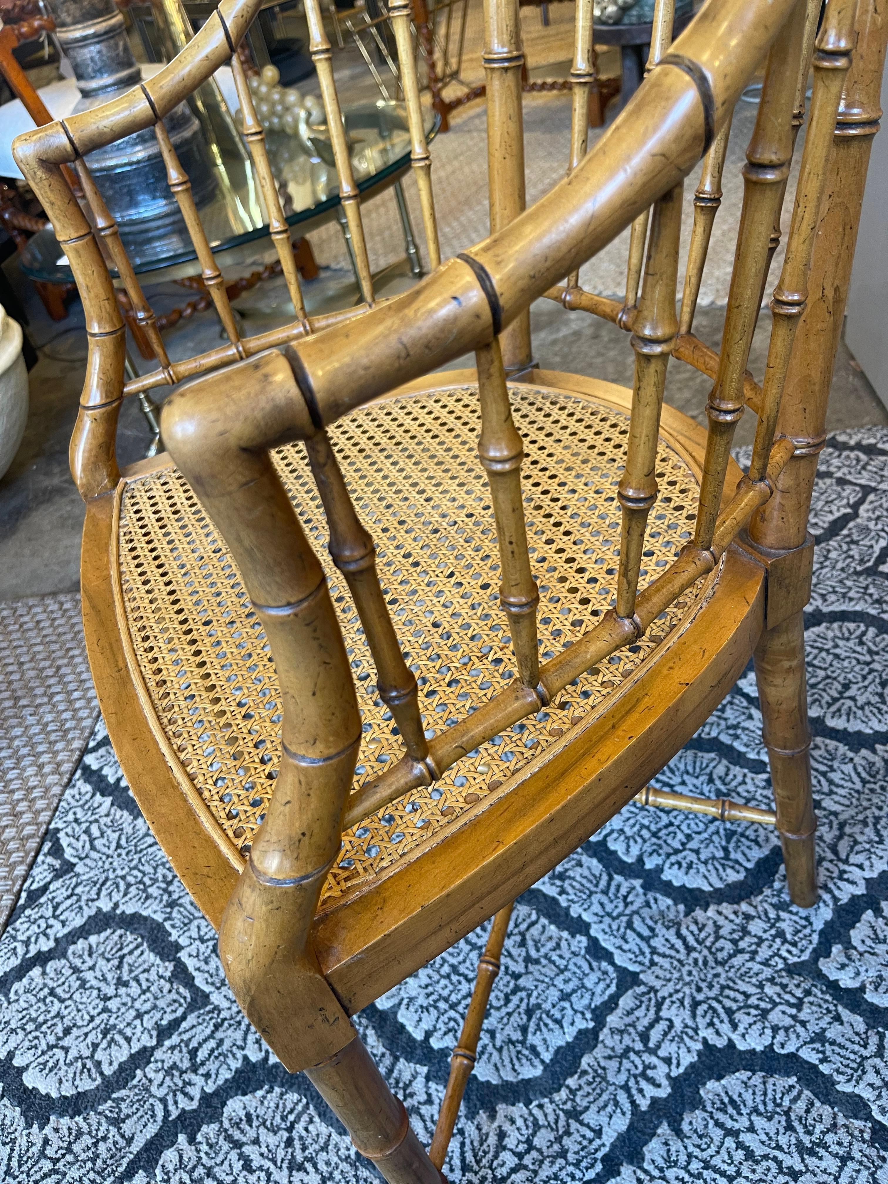American Baker Furniture Vintage Cane and Faux Bamboo Chair