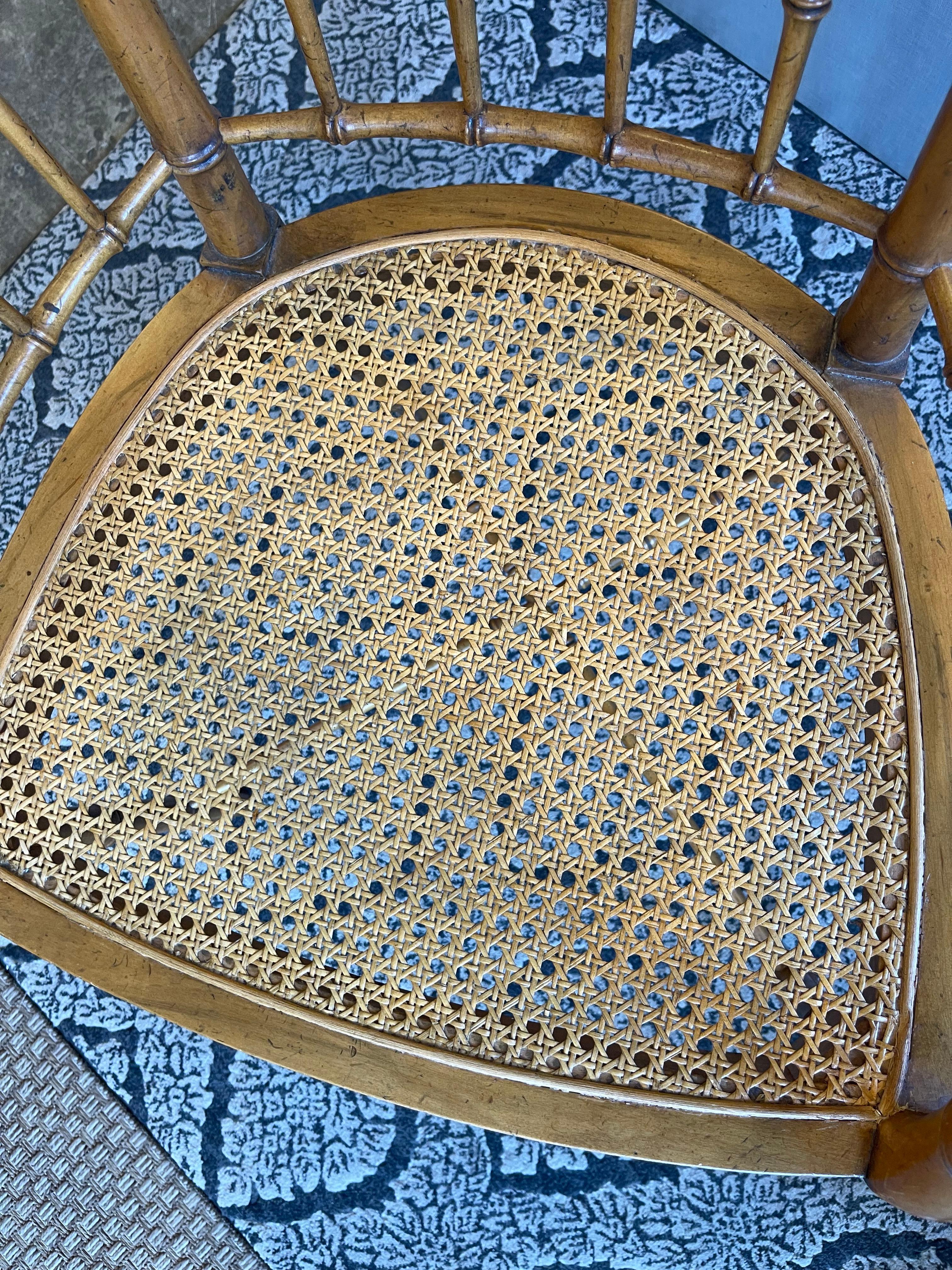Baker Furniture Vintage Cane and Faux Bamboo Chair In Good Condition In Chicago, IL
