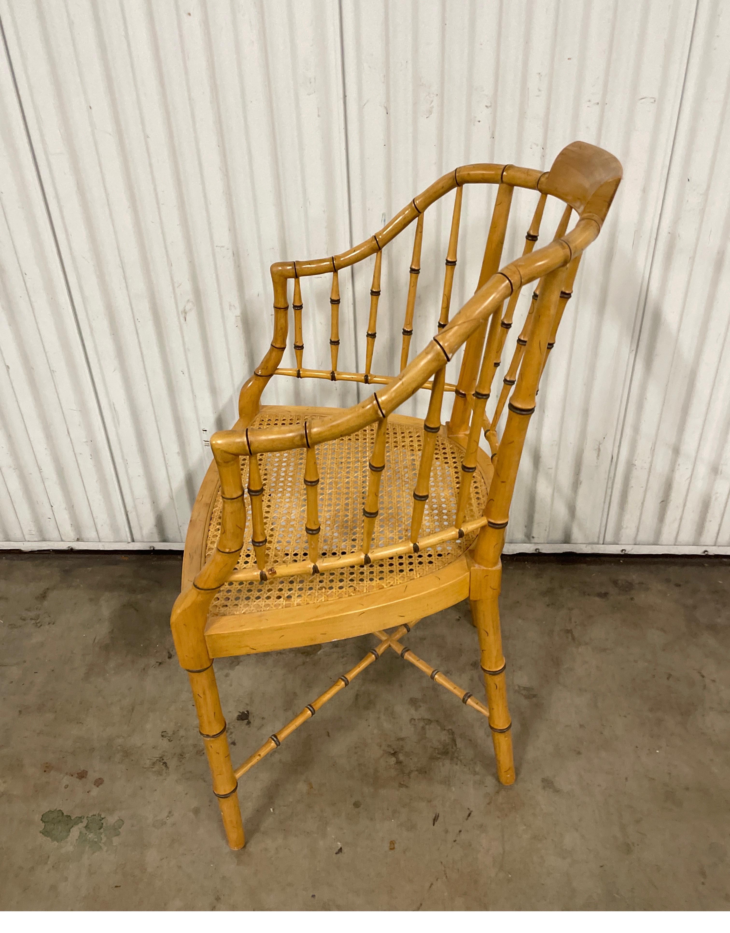Baker Furniture Vintage Faux Bamboo Tub Chair In Good Condition In West Palm Beach, FL