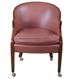 Baker Furniture Vintage Walnut & Leather Barrel Back Office Library Armchair