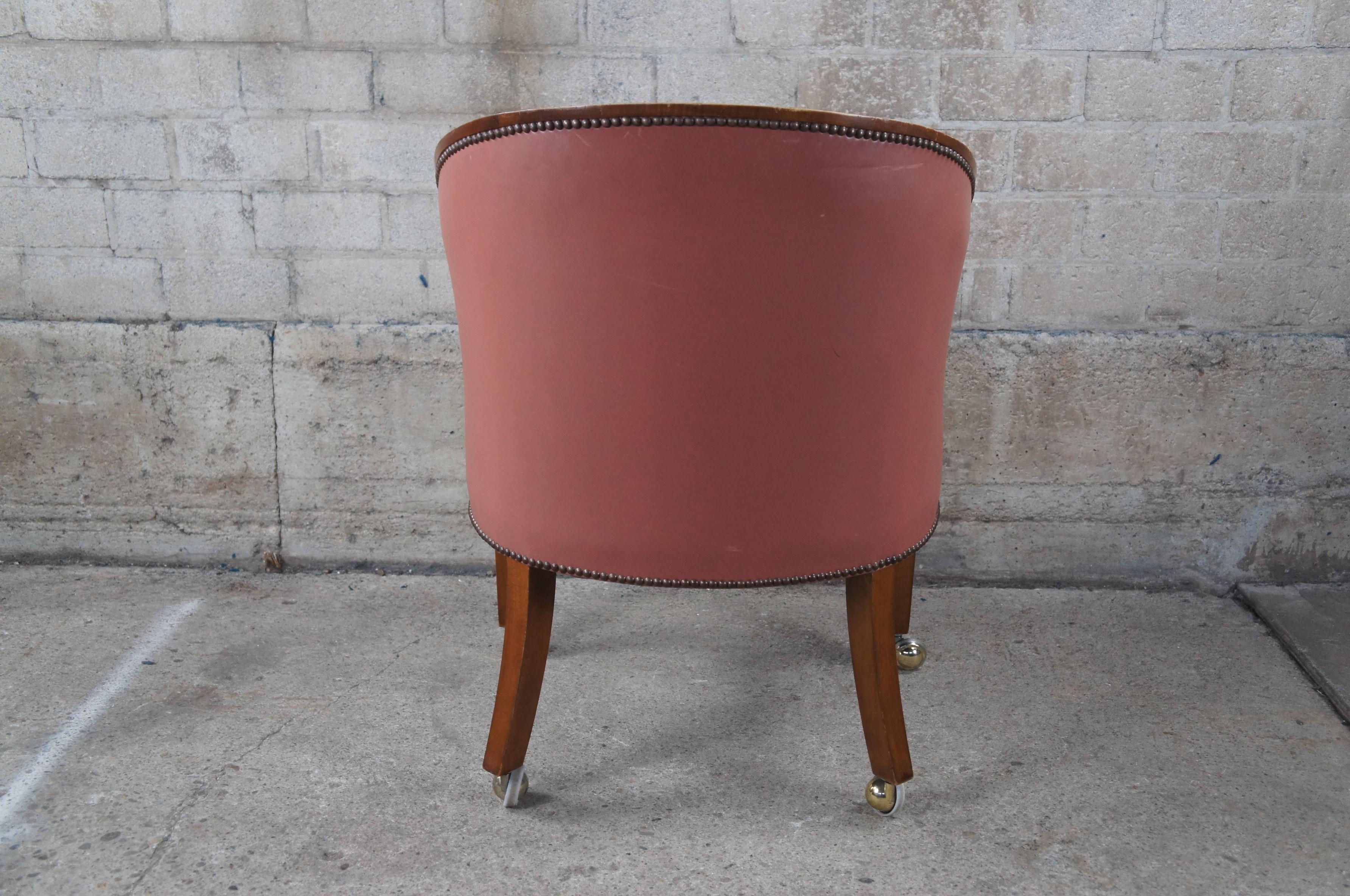 Baker Furniture Vintage Walnut & Leather Barrel Back Office Library Armchair 1