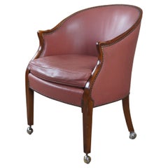 Baker Furniture Used Walnut & Leather Barrel Back Office Library Armchair