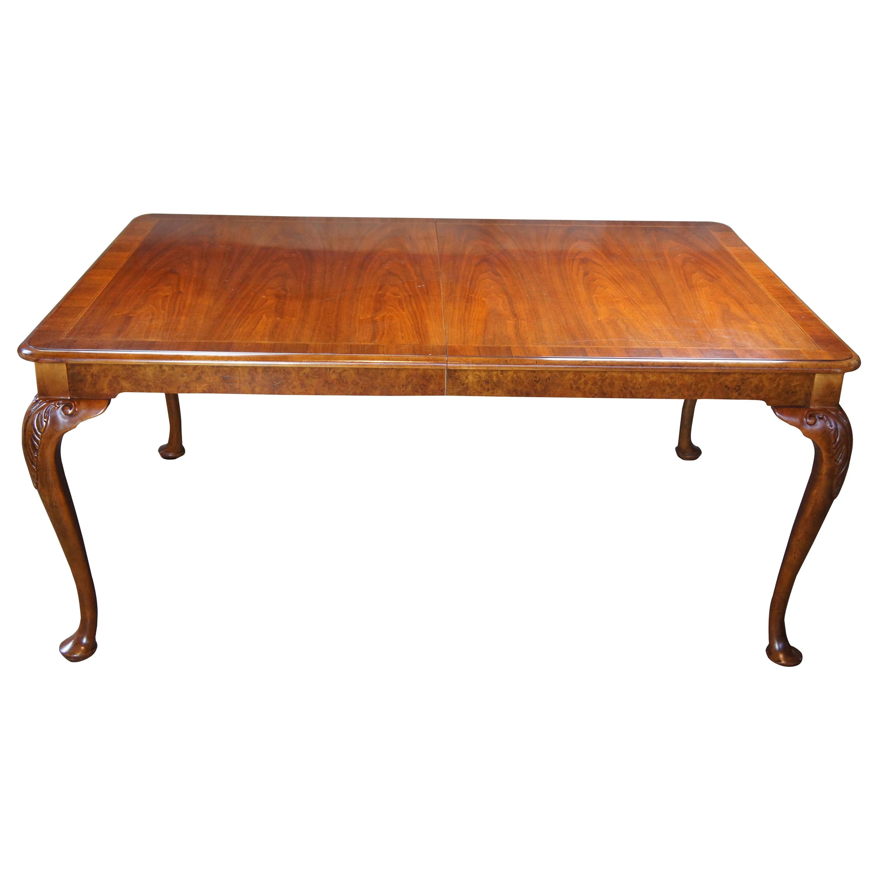 Baker Furniture Walnut Burled Dining Table Traditional Queen Anne Style