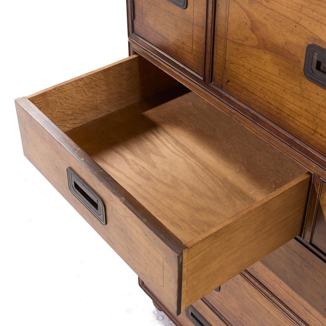 Baker Furniture Walnut Campaign Highboy Dresser For Sale 1